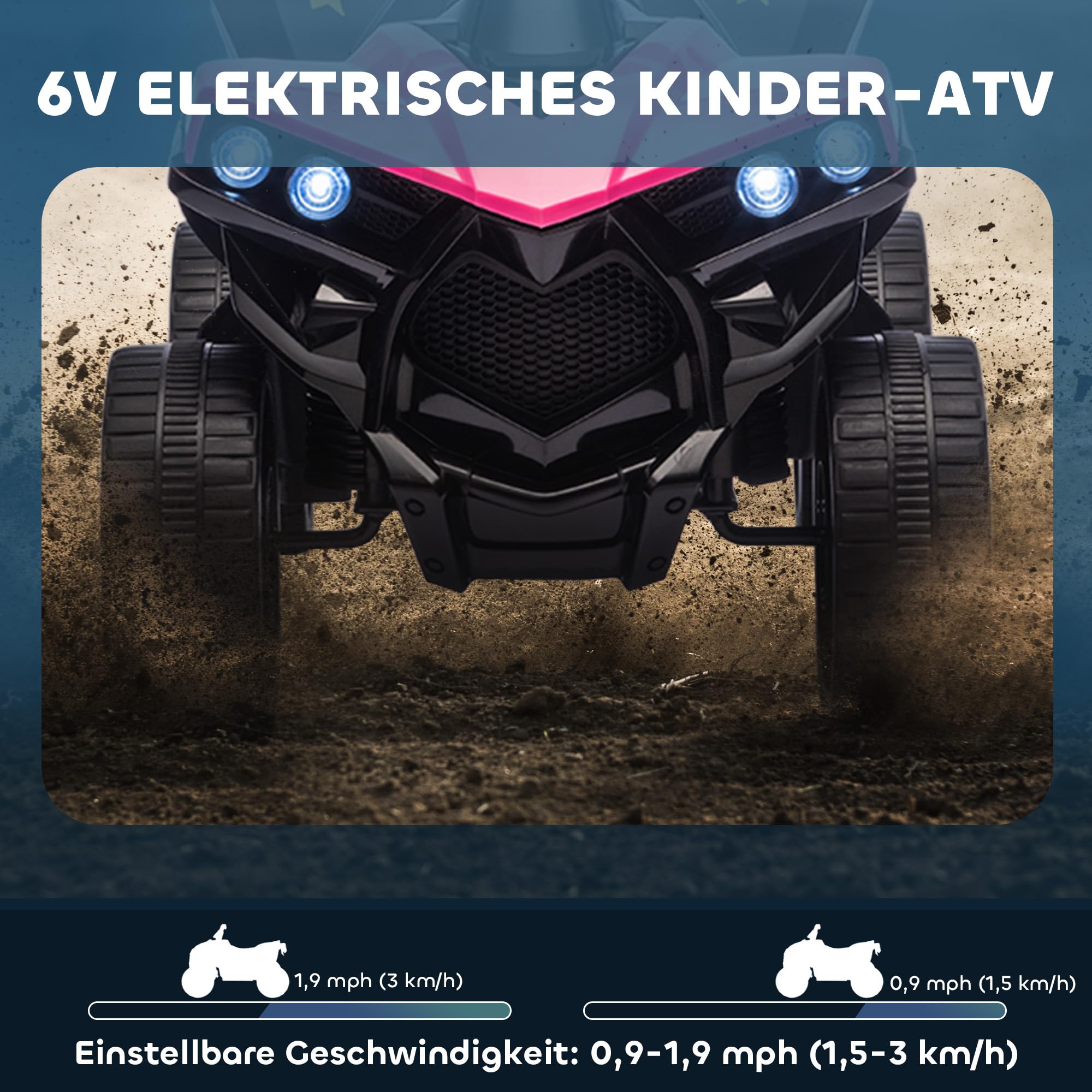 AIYAPLAY Dziecięcy Quad Elektryczny 6V z funkcją jazdy do przodu i wstecz, muzyką, reflektorami LED, elektryczny pojazd dla dzieci 37-72 miesięcy Różowy