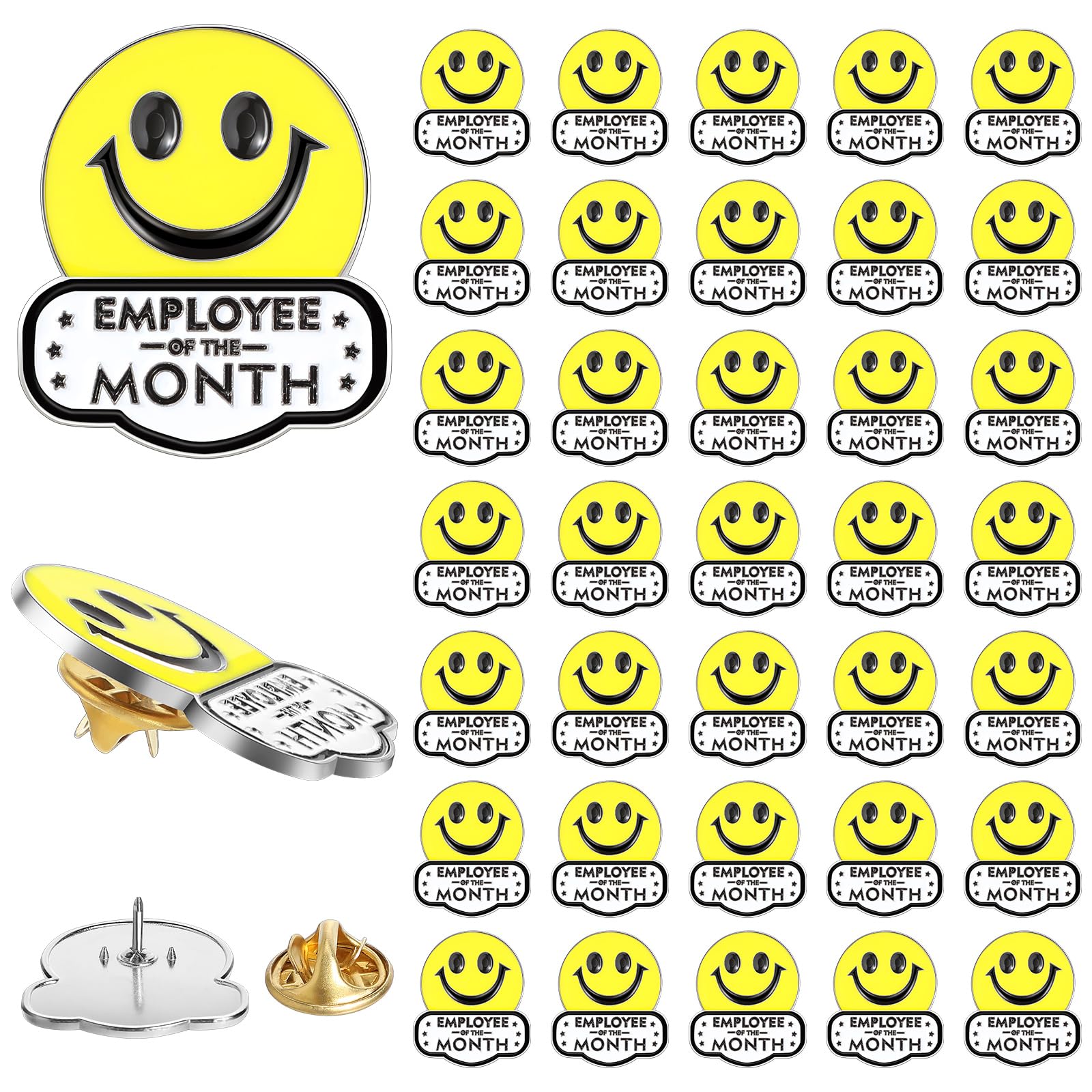 Tondiamo35 Pcs Employee of The Month Pins Bulk Smile Face Lapel Motivational Certificate Funny Enamel Pins Employee Appreciation Gifts for Award Staff Team