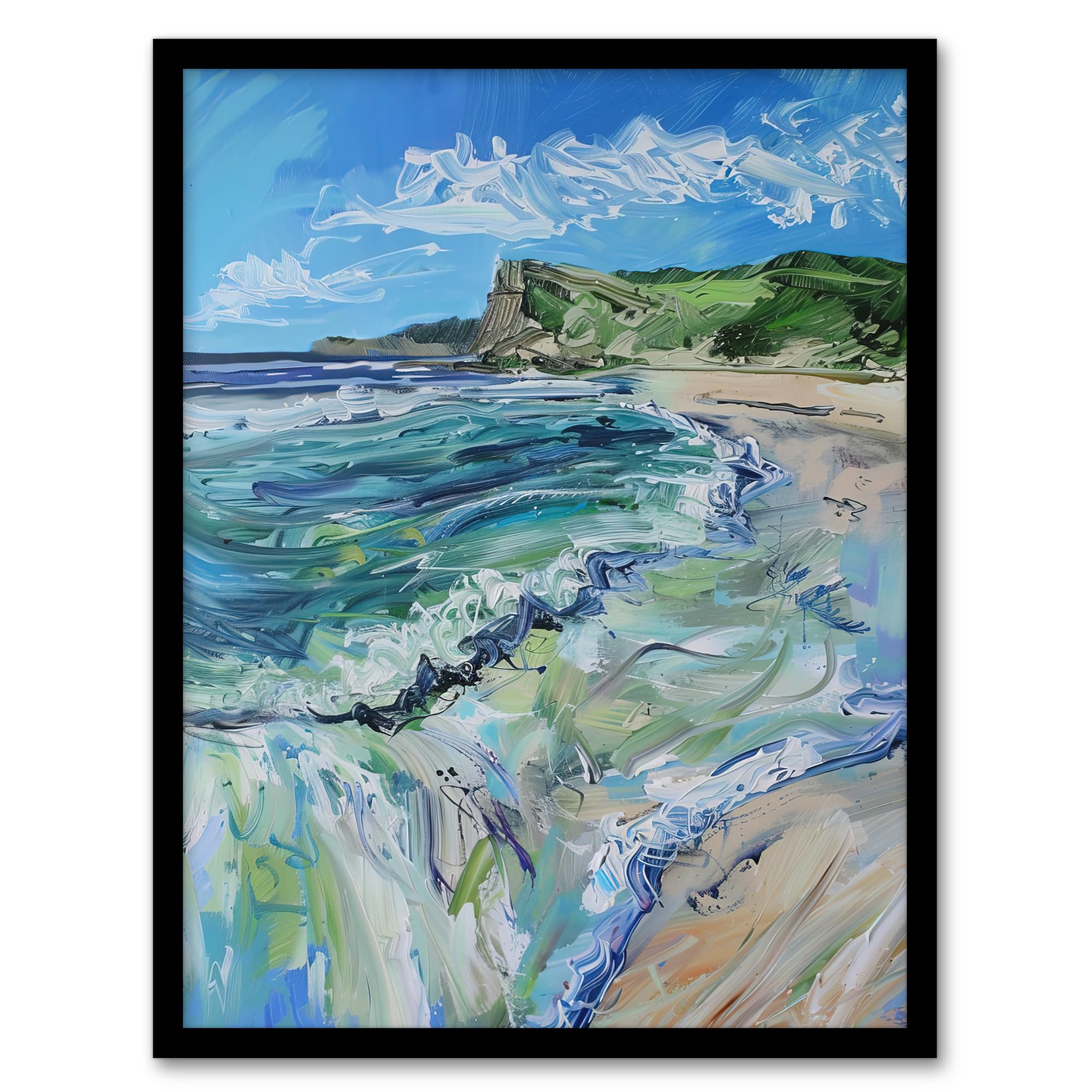 Artery8 Scarborough North Bay Abstract Coastal Landscape Bathroom Toilet Artwork Framed Wall Art Print 18X24 Inch