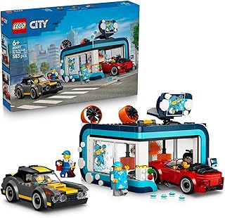 LEGO City Autowasstraat - Bouwpakket voor Kinderen met 2 Speelgoed Auto's, Wasfunctie en 4 Minifiguren Met Accessoires - Verjaardagscadeau voor Jongens en Meisjes Vanaf 6 Jaar - 60497