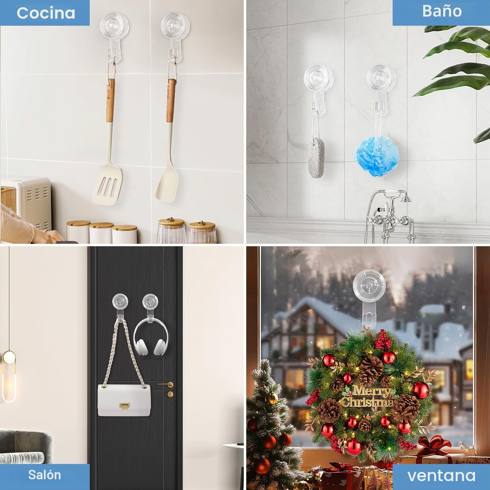 Luxear Ganchos Ventosa de Baño para Toallas 6 Piezas Colgador Ventosa | Perchero Ventosa Giratorio para Toallas Albornoz, Percha Resistentes para Cocina Baño Pared Azulejos Vidrio, Transparente