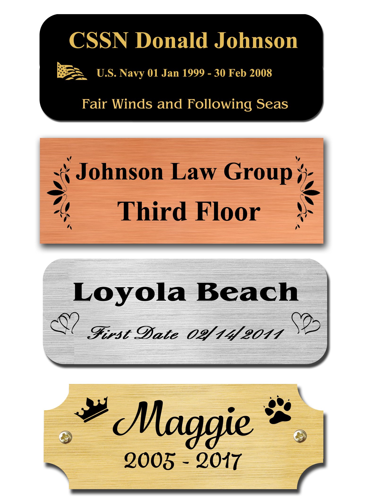 0.75" H x 2" W, Brass Nameplates, Metal Plate, Personalized, Custom Engraved Tag, Name Plaque, Square Rounded or Notched Corners, Made in USA