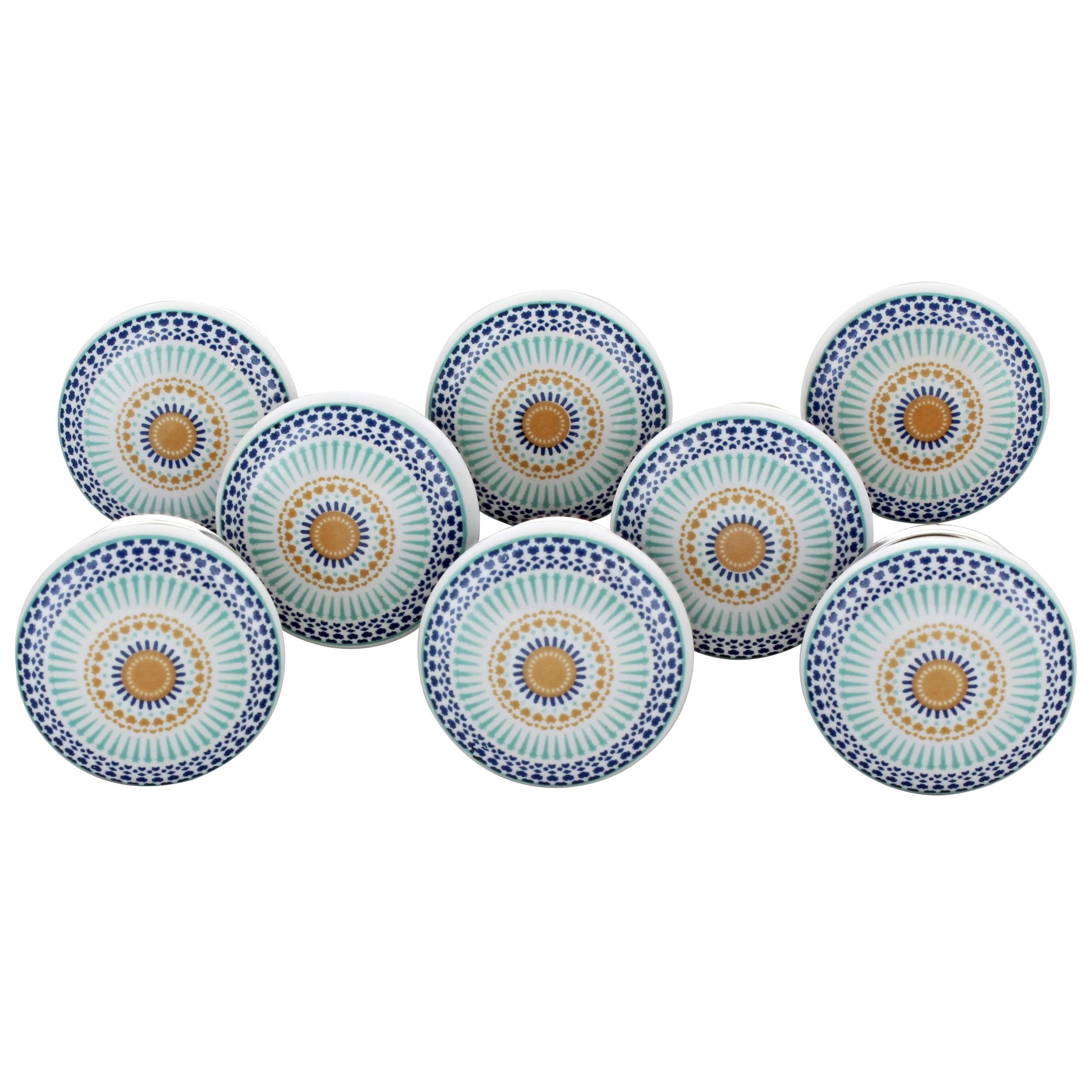 G Decor Set of 8 Blue Positive Energy Ceramic Door Knobs Vintage Shabby Chic Cupboard Drawer Pull Handles