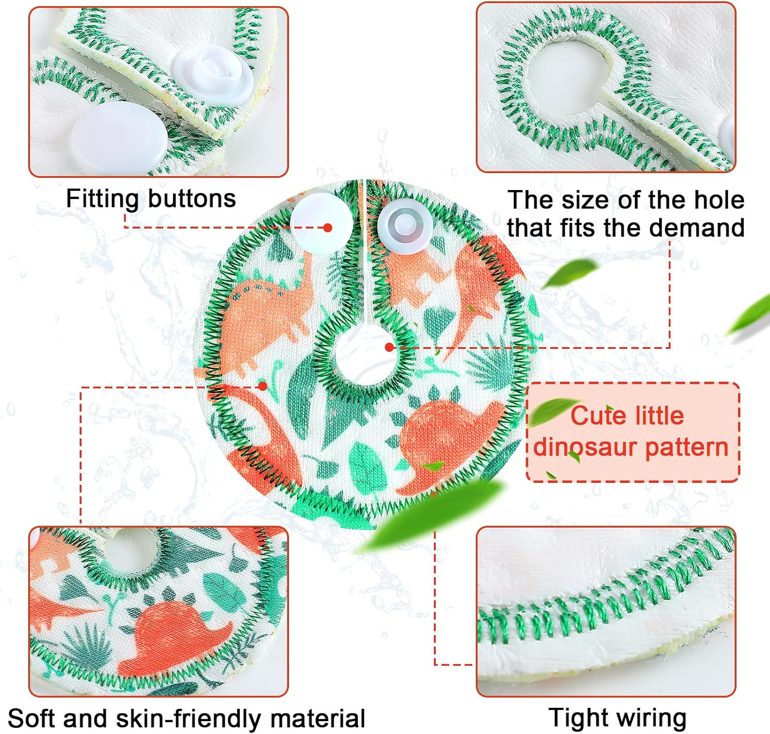 Breling 24 Pack Cotton Pads for Feeding Support, Feeding Pads Supplies G Shape Button Covers for Care(Dinosaur)