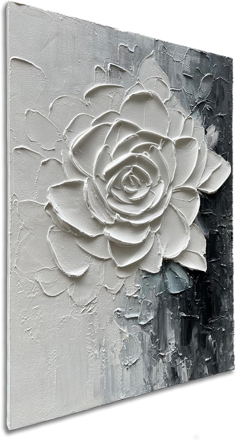 Diathou Art Hand-painted white rose patterned art modern abstract oil painting for home, living room corridor, office wall decoration, art piece 36x24 inches