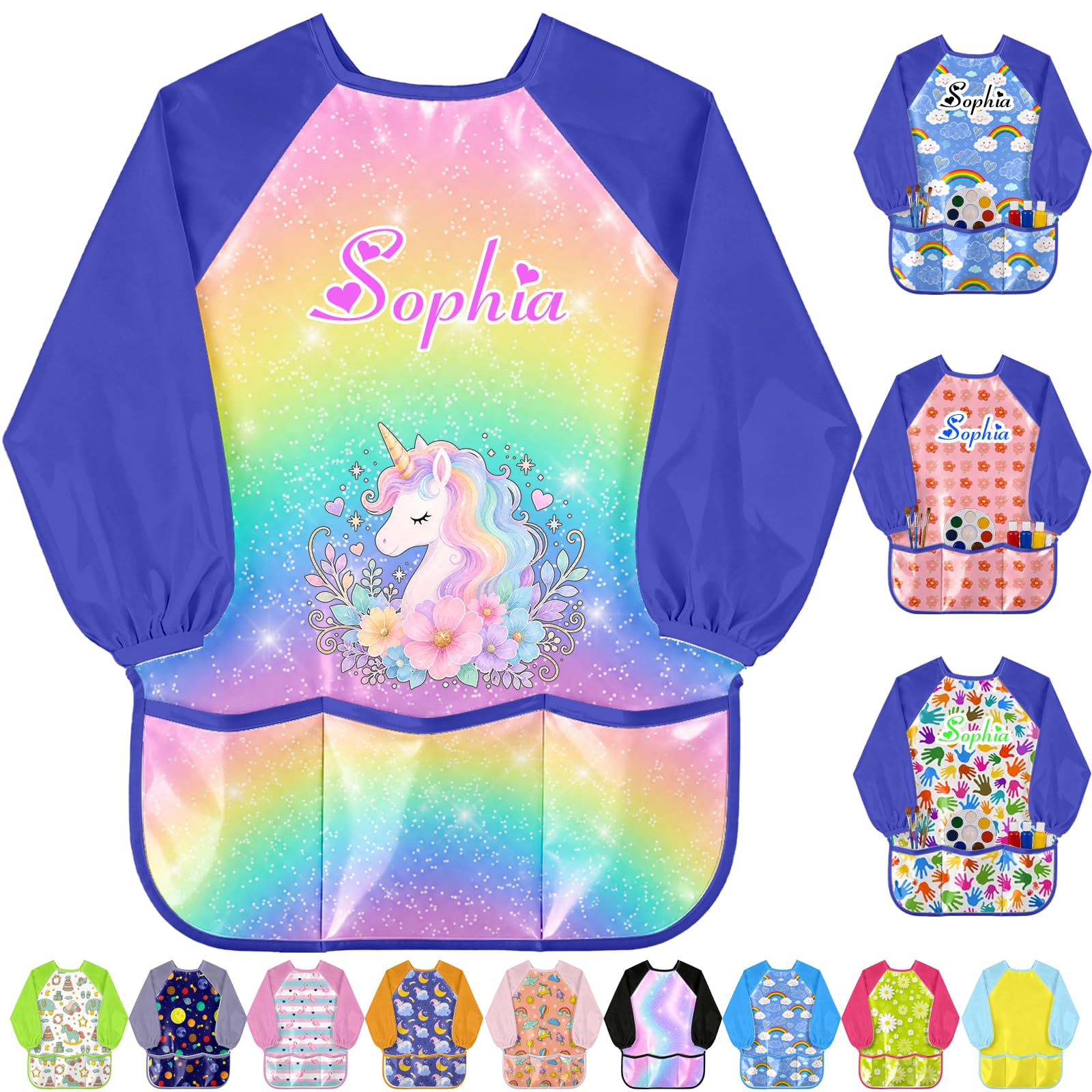Personalised Kids Art Smock Custom Name Waterproof Toddlers Painting Apron
