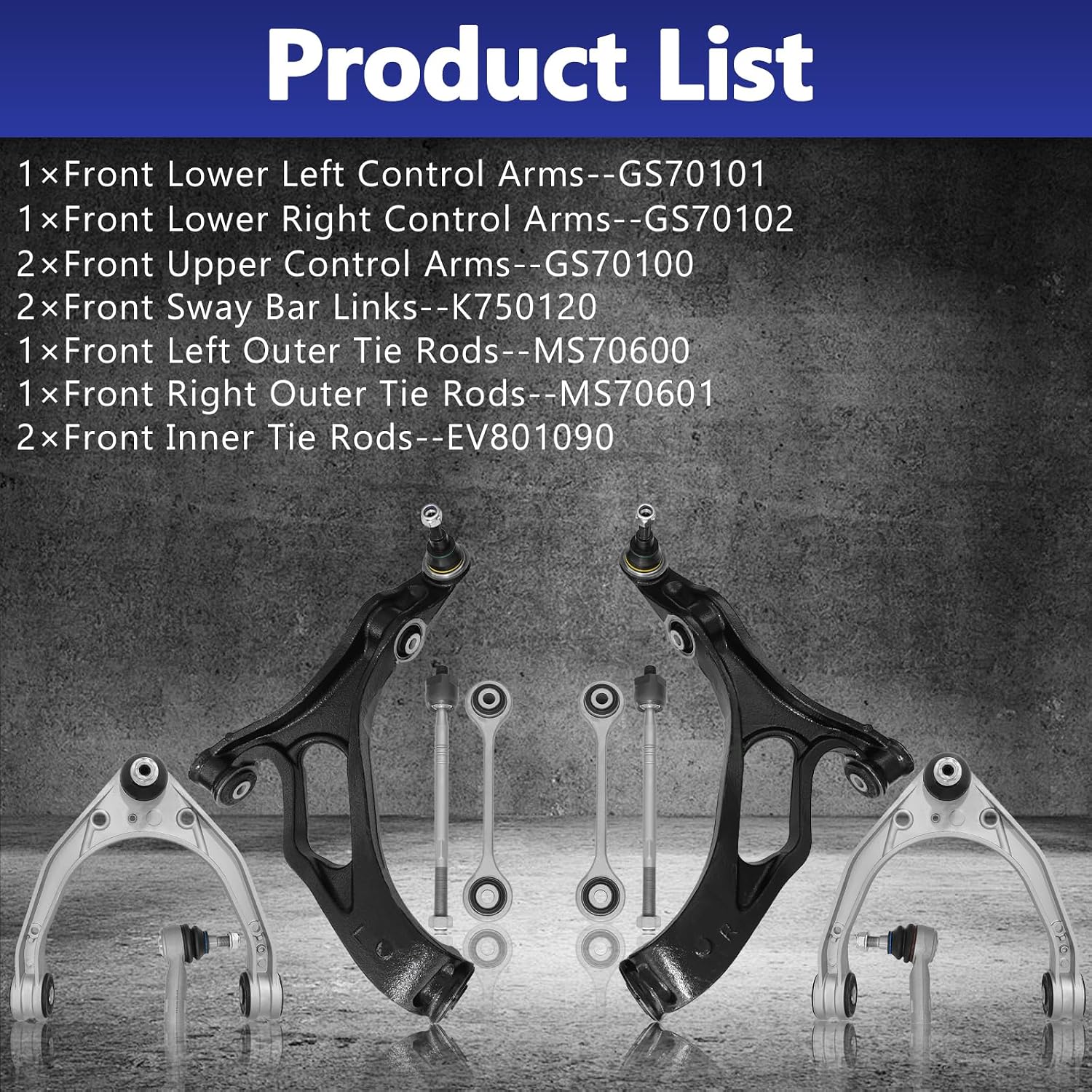 Control Arm, Front Upper Lower Suspension Kit Sway Bar Link Tie Rod End Compatible With 2007-2010 Audi Q7 2003-2010 Porsche Cayenne 2004-2010 VW Touareg