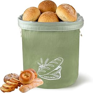 Sourdough Bread Bags for Homemade Bread, Aesthetic 16oz Canvas Stand-Up Reusable Bread Bag, Hard Bottom Bakery Keeper with Waterproof TPU Lining, Modern Sage Green