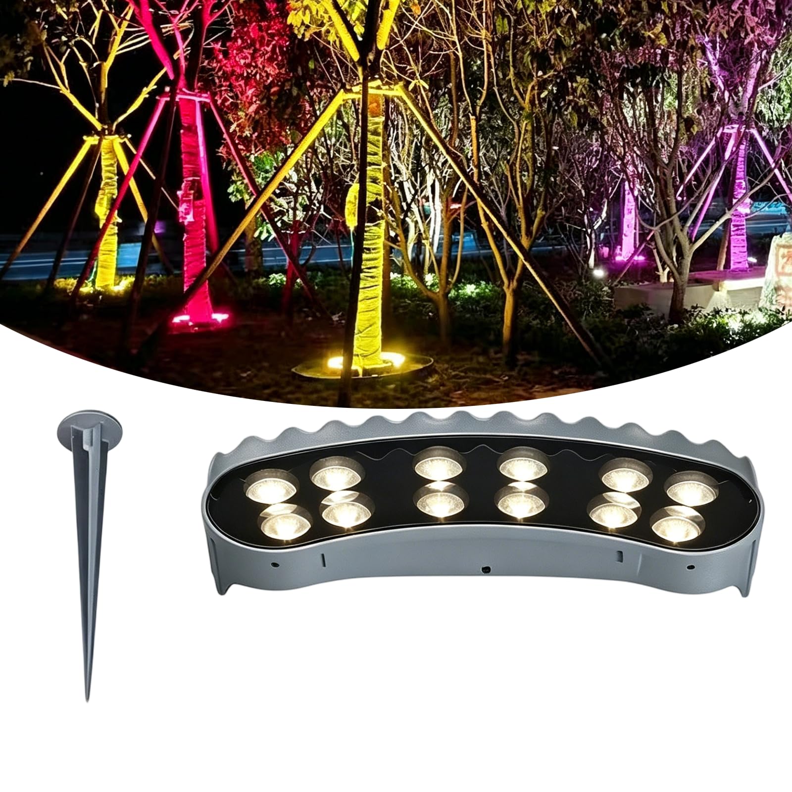 LLELEMAMO LED Ring Tree Light - Outdoor Waterproof Landscape Spotlight Curved Flood Light Tree, Die Cast Aluminum Heavy Duty Ring Spotlight for Yard Garden Pathway Trunk wrap (Warm White,1 Pc (12W))