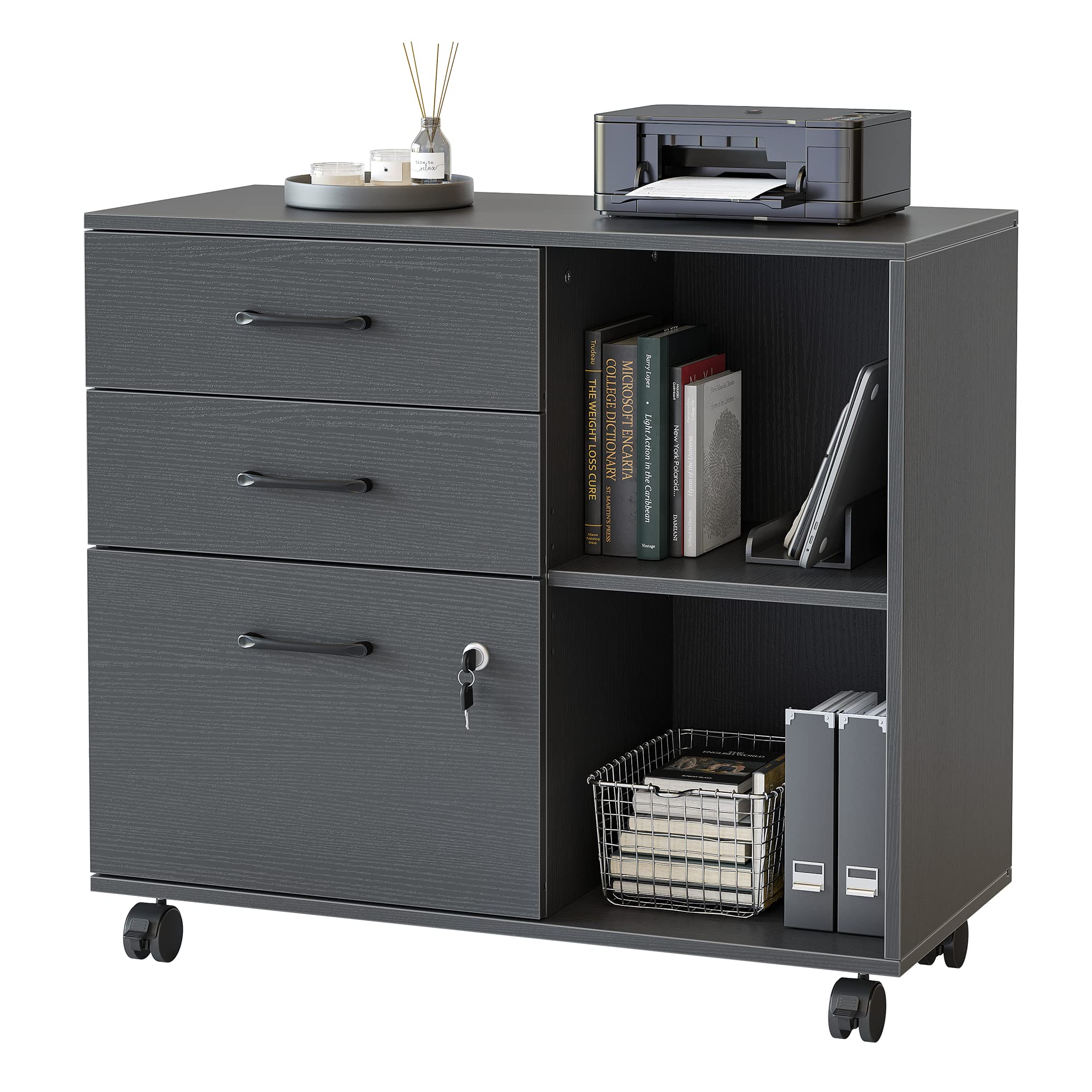 FEZIBO 3Drawer Mobile File Lateral Filing with Lock