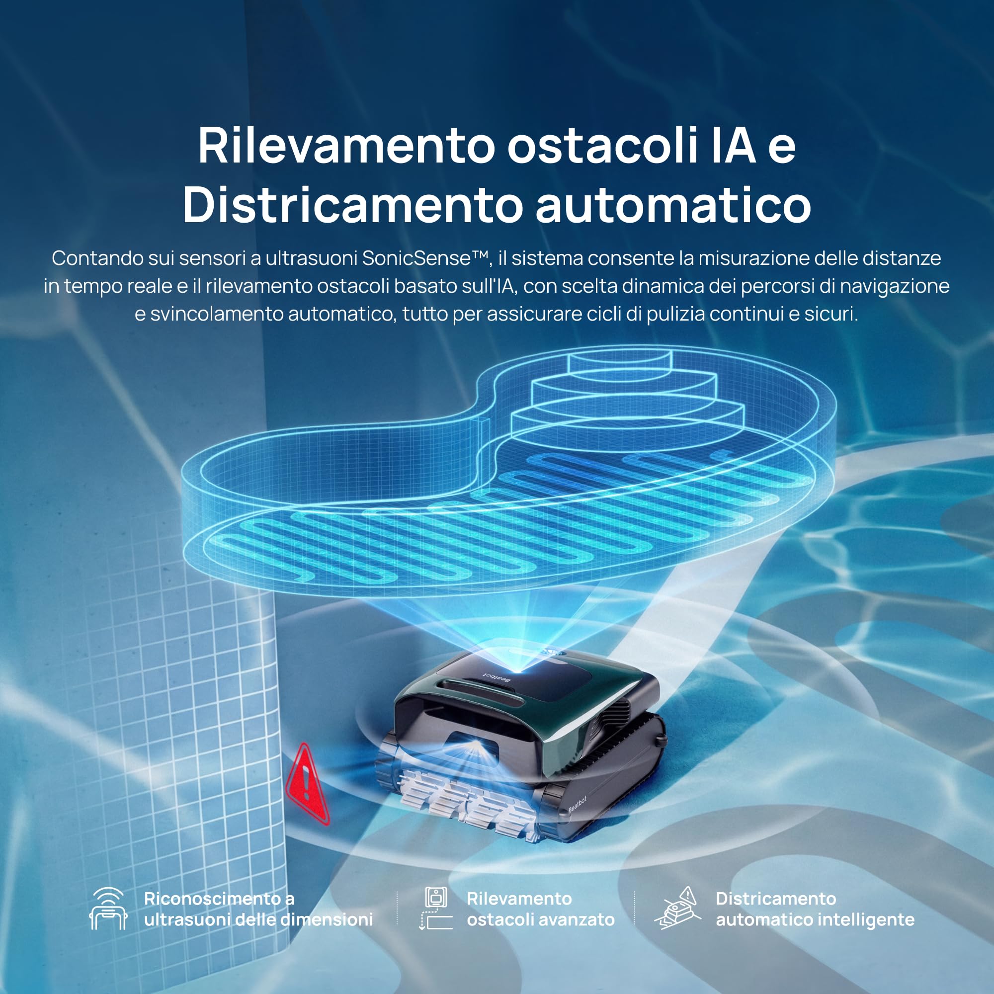 Beatbot AquaSense 2 Robot Piscina pareti e Fondo,Linea d'Acqua,Verde Bosco | Pulisce pavimento, pareti, superficie e chiarifica l'acqua.Posizionamento intelligente, Autonomia fino a 11 ore