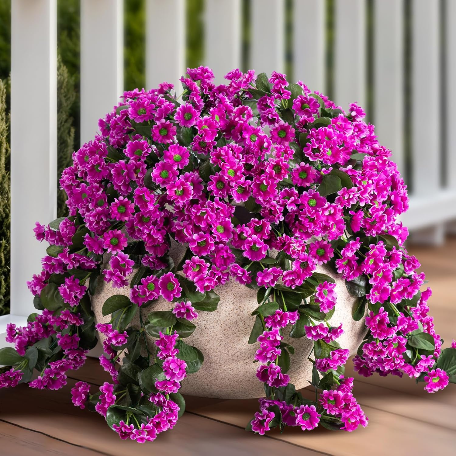 Artificial Fake Hanging Flowers Plants for Outdoor Summer Decoration,2 PCS Faux Silk Fuchsia Orchid Long Vines Stems Bouquet UV Resistant for Wall Home Porch Patio Outside(Violet) - Image 7