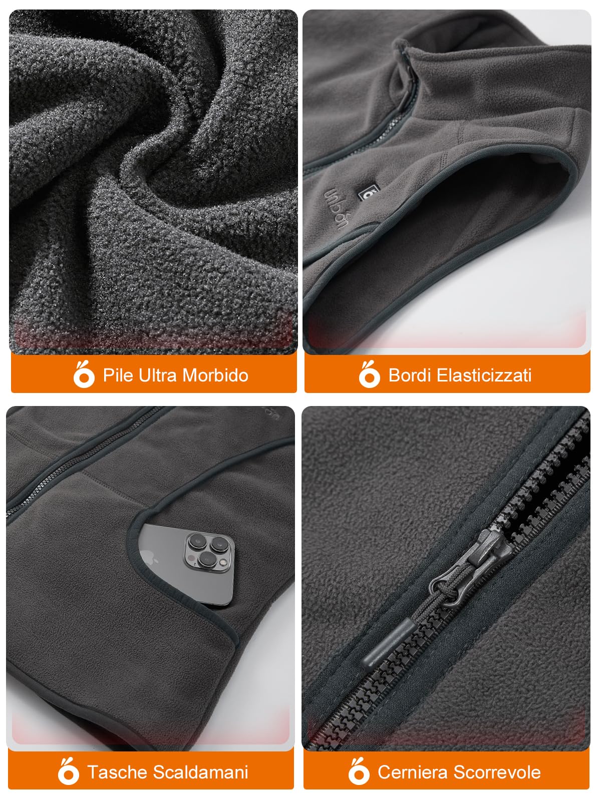 UNBON Gilet Riscaldato Donna, Giubbotto Riscaldato Donna con Batteria USB 10000mAh, Gilet Riscaldante Pile con 3 Temperatura 6 Zone Calore, Giubbotto Riscaldante Termico, Giacca Riscaldata Grigio S