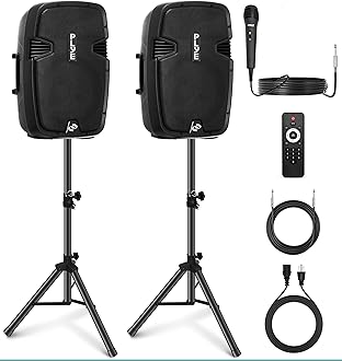 Pyle Wireless Portable PA System - 1800W High Powered Bluetooth Compatible Active + Passive Pair Outdoor Sound Speakers w/USB SD MP3 AUX - 35mm Mount, 2 Stand, Microphone, Remote - Pyle PPHP1249KT