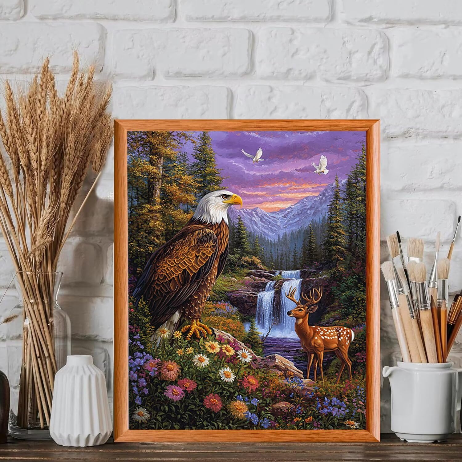 WEISHIWE Wodospad i orzeł Malowanie według liczb dorosłych, 60x80cm w-767