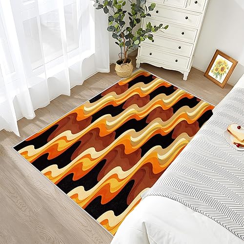 Miniatura 5 de Alfombra ondulada de 8 x 10 a 7 x 10 pies, alfombra ondulada retro de los años 70, alfombra geométrica abstracta, alfombra moderna de mediados de