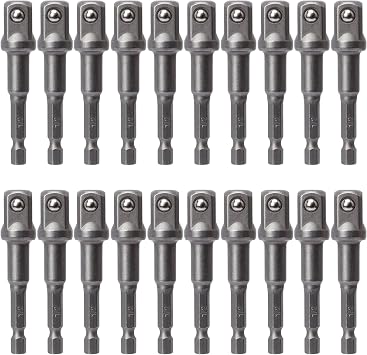 OIIKI 20 Pack 1/2 inch Square Socket Adapter Bit Set, Gun Black | Hex Impact Driver Power Bits, Extension Socket Adapter for Automotive DIY-1/4 Hex Shank