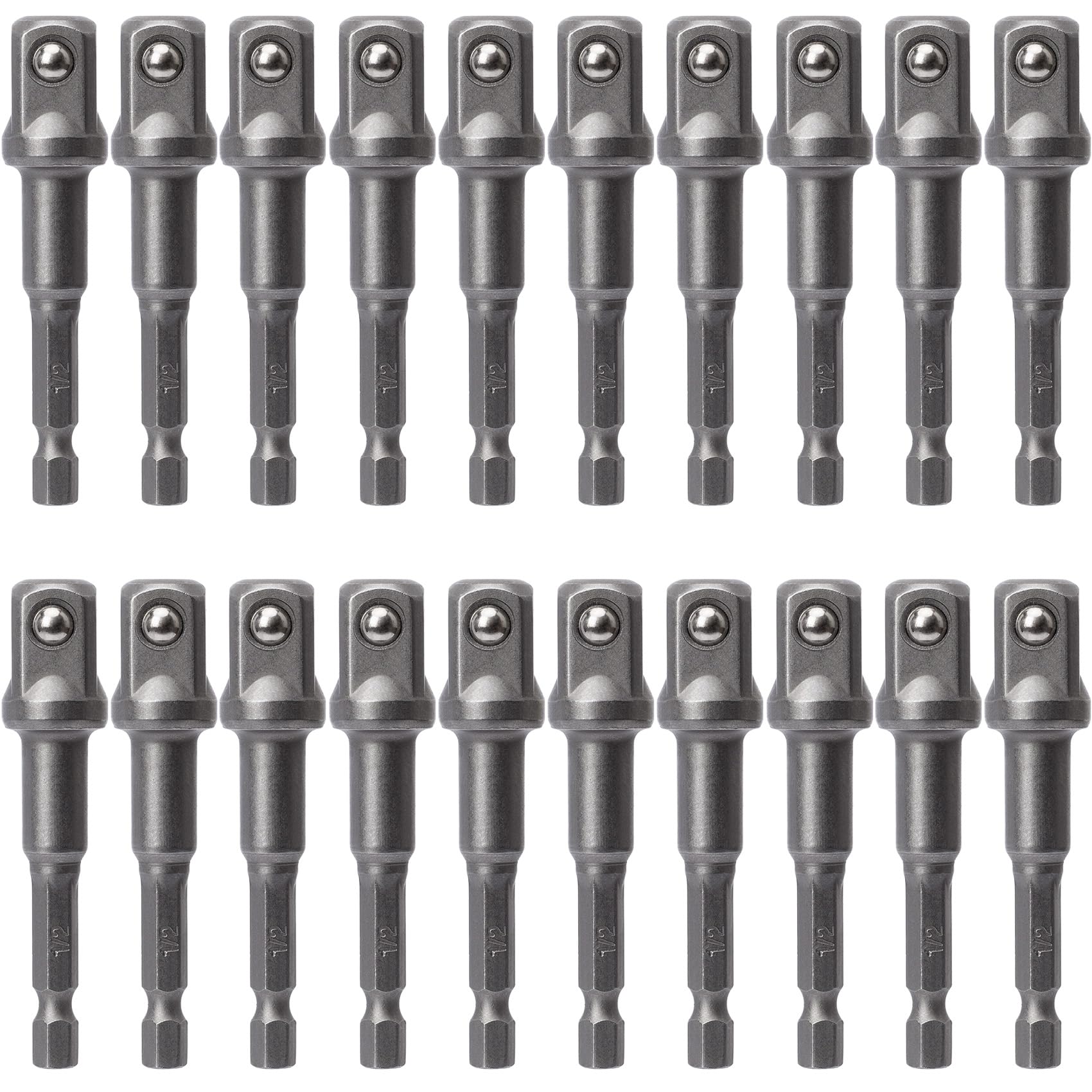 OIIKI 20 Pack 1/2 inch Square Socket Adapter Bit Set, Hex Impact Driver Power Bits, Extension Socket Adapter for Automotive DIY-1/4 Hex Shank