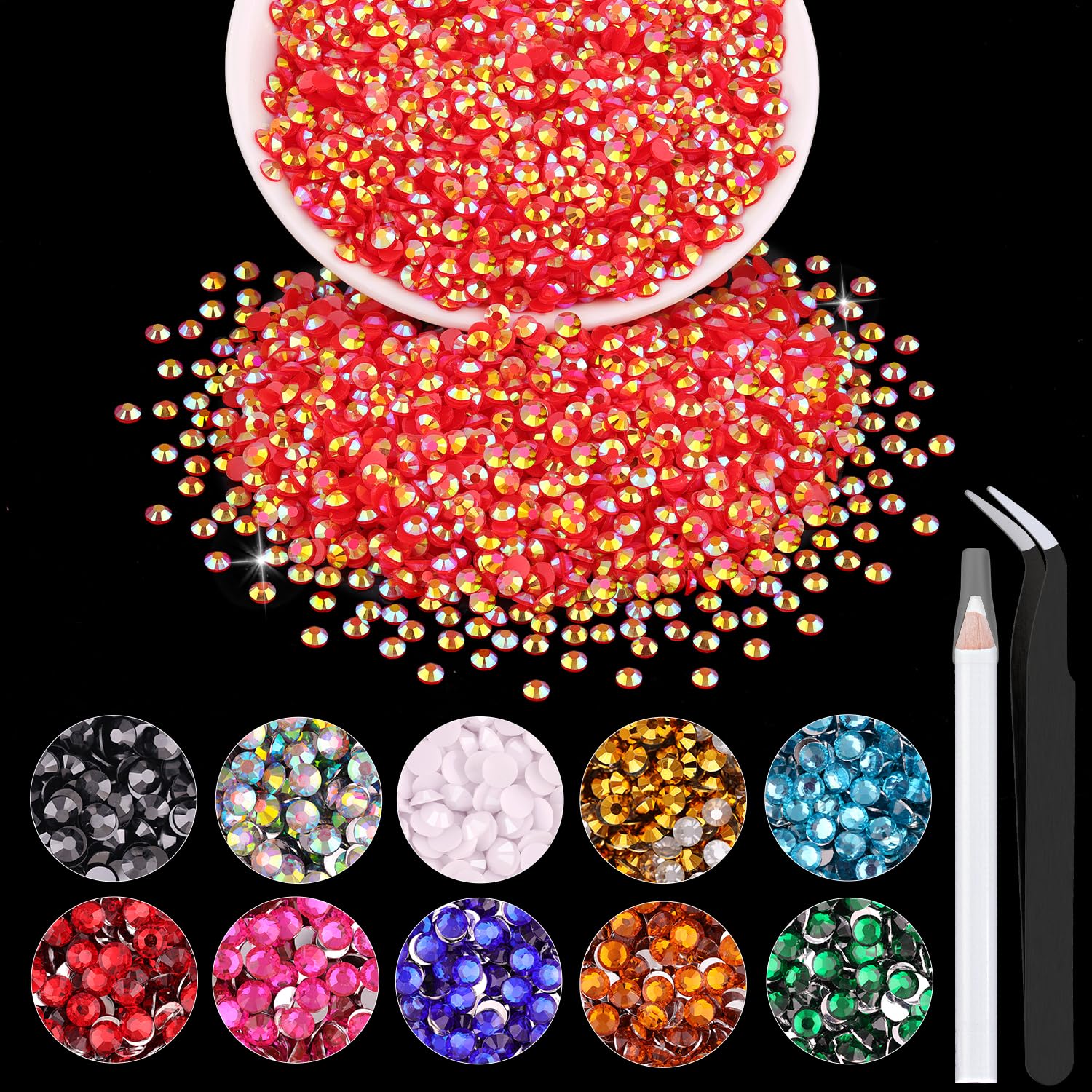 5000PCS 2mm Resin Jelly Rhinestones in Bulk (Red AB), Bedazzling Flatback Crystals Rhinestones for Crafting DIY Nail Decoration, Gems Diomand Charms for Tumbler Shoes Clothing Fabric