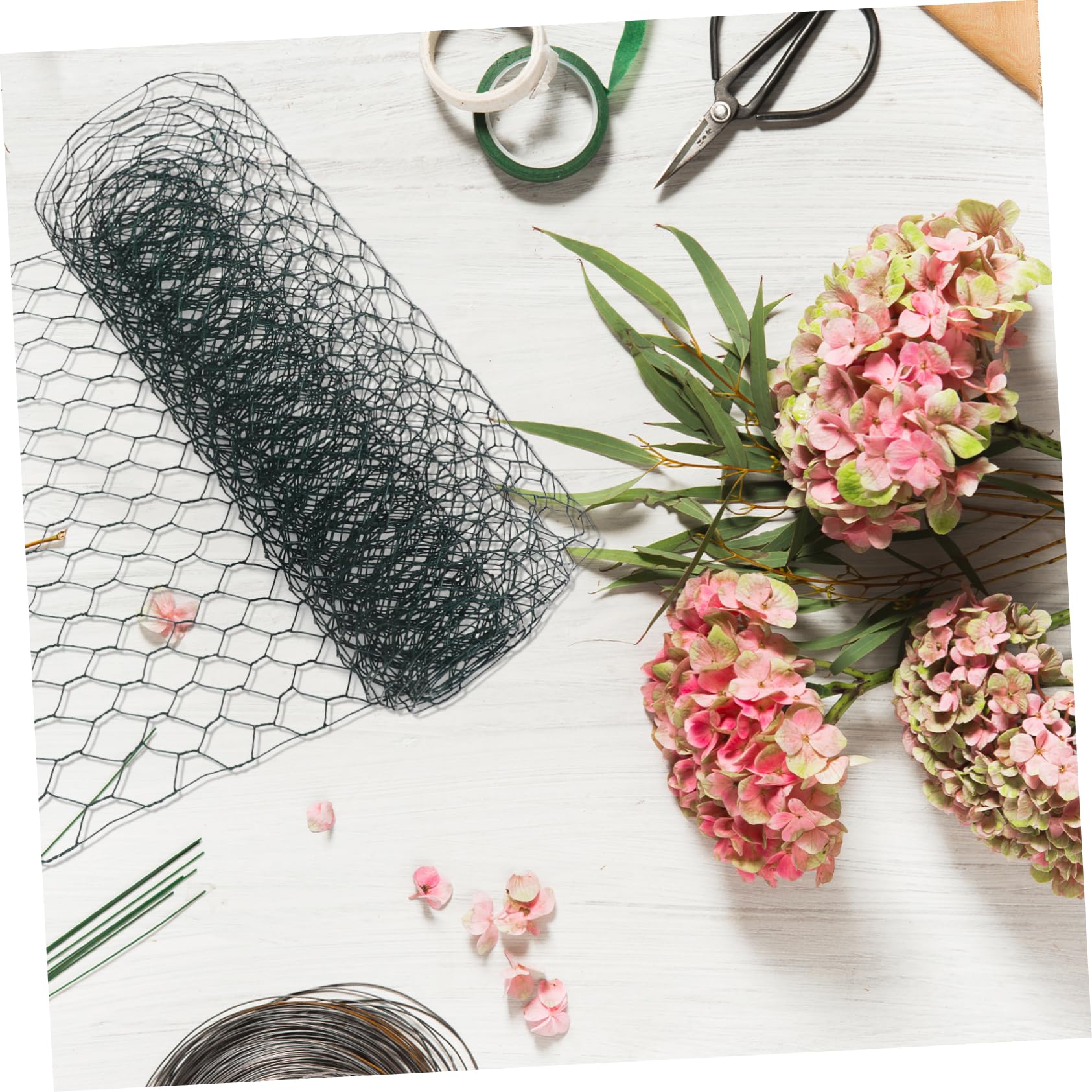 KONTONTY Floral Picks Wire 2 Rolls Iron Chicken Wire Netting for Crafting Flower Arranger Kit