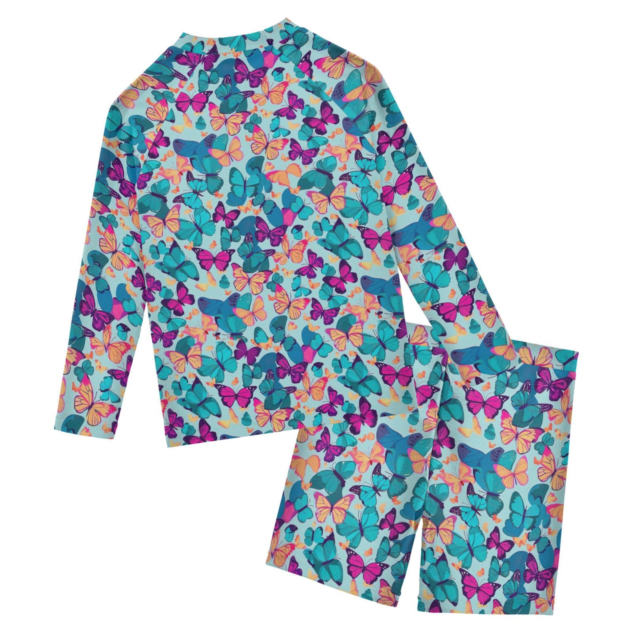 Butterfly Blue Baby Boys' Toddler Long Sleeved Rashguard Swim Bathing Suit Set B0403410