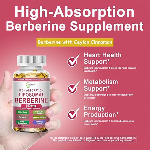 Miniatura 3 de Berberina con canela de Ceilán, suplemento de berberina de 1500 mg con melón amargo y cúrcuma para el metabolismo, la salud inmune y digestiva,
