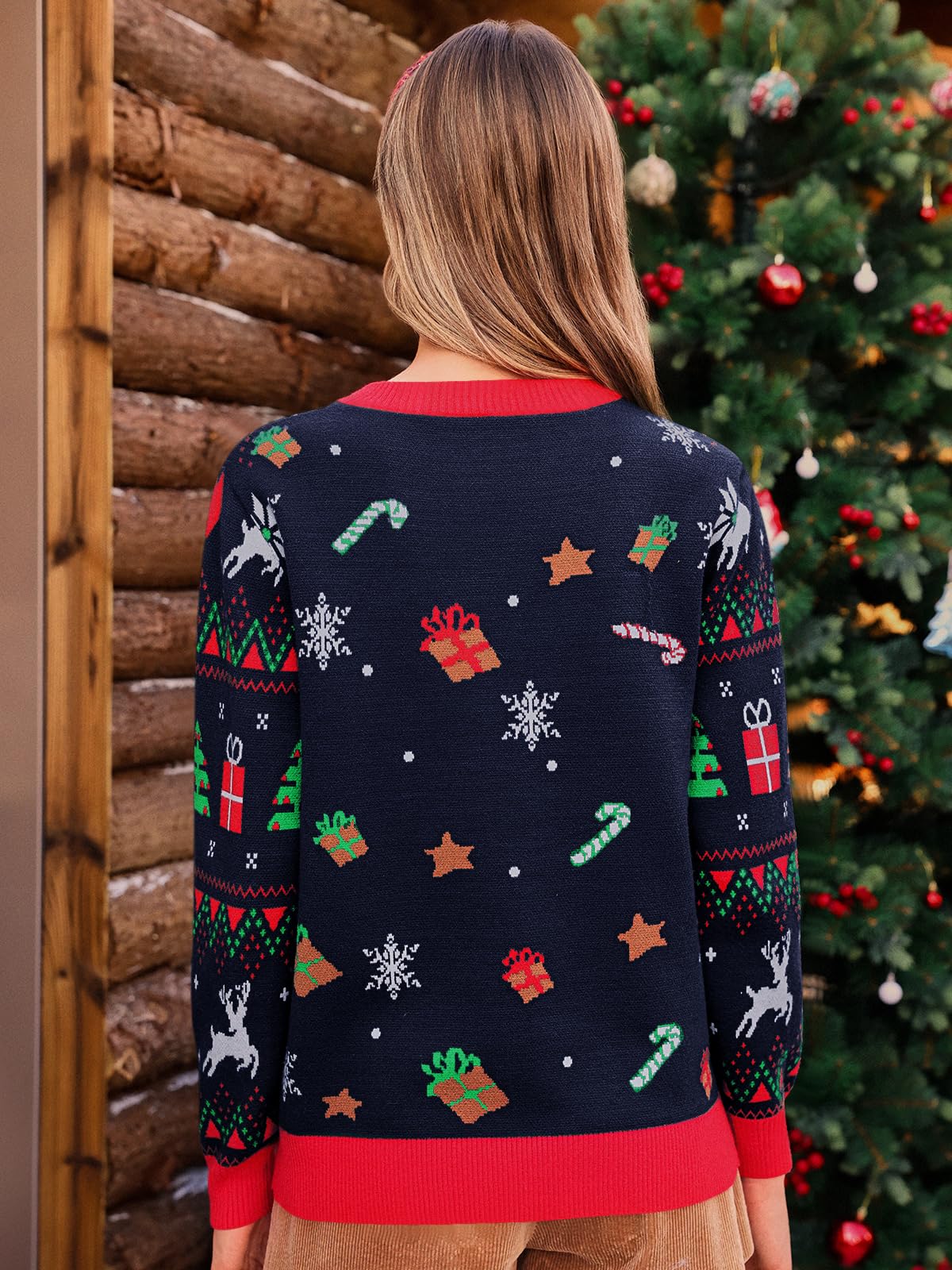 Saodimallsu Chandails de Noël Famille Femmes Hommes Enfants Unisexe Pull de Noël Motif Renne Pull Hiver