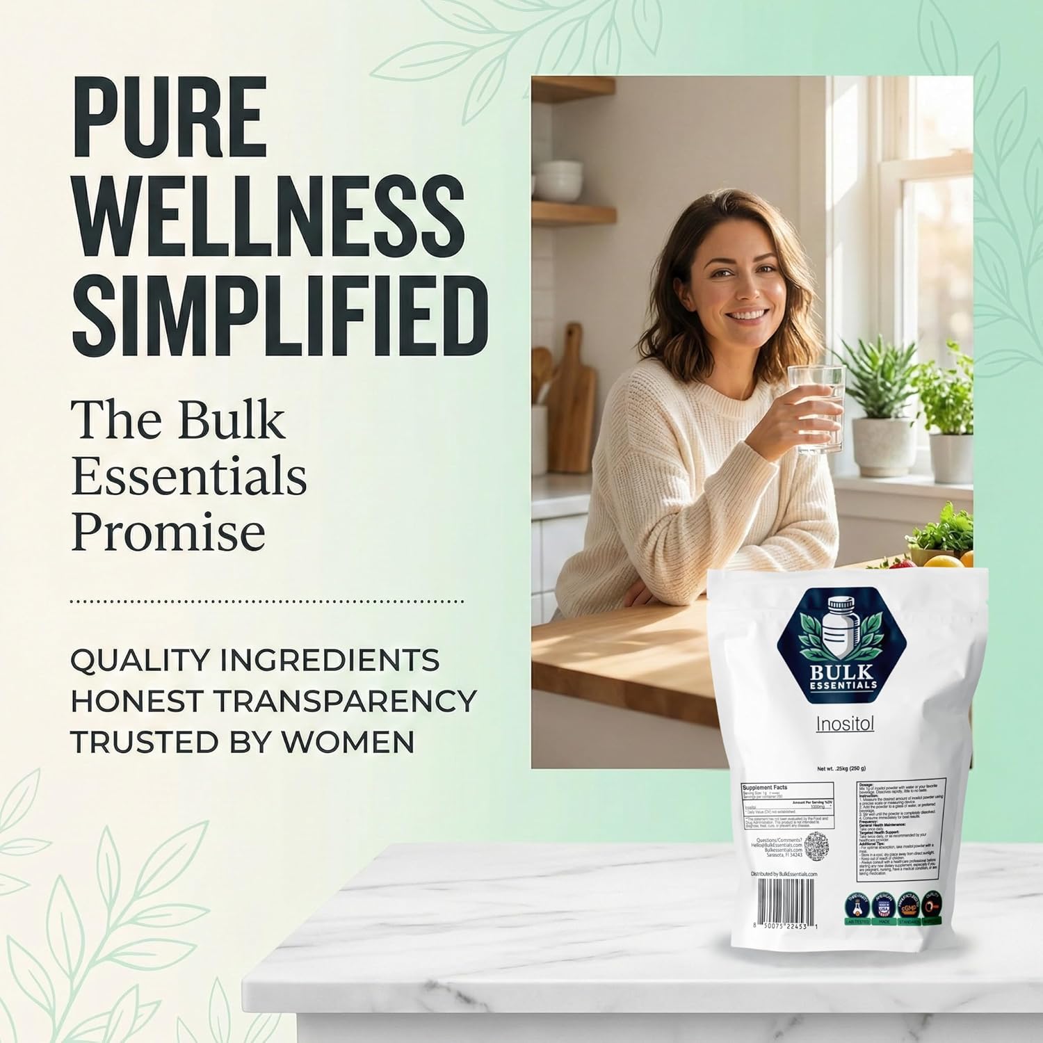 Myo Inositol Supplement for Women – Unflavored 250g for Healthy Ovarian Function & Hormone Balance Support – USA Made, Free from GMO & Gluten – 1g Per Serving Inositol Powder