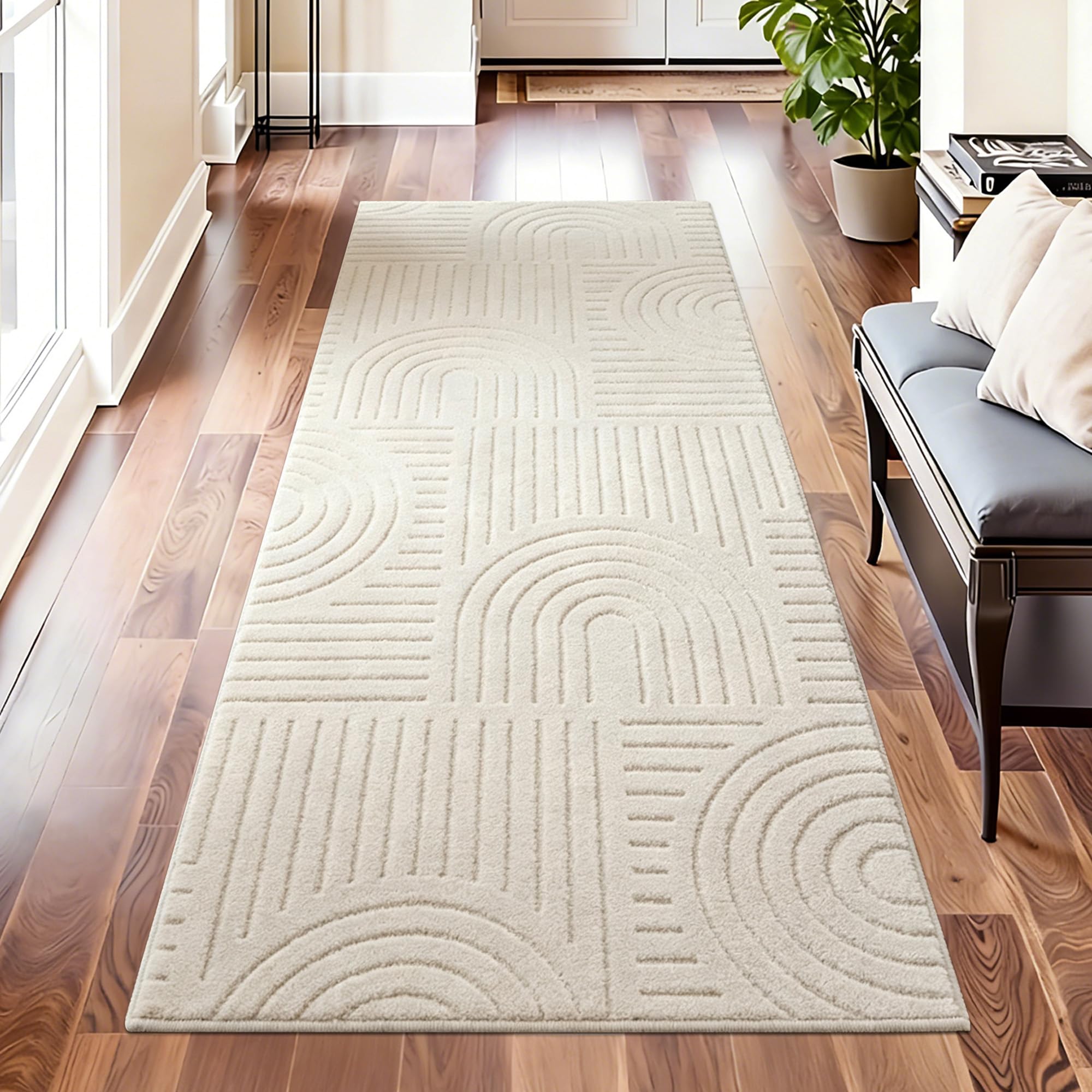 Famibay Tappeto Corridoio 80x200cm Antiscivolo Tappeto Runner Cucina Moderna Passatoia Corridoio Lavabile Morbido per Cucina Lavanderie Ingresso Beige