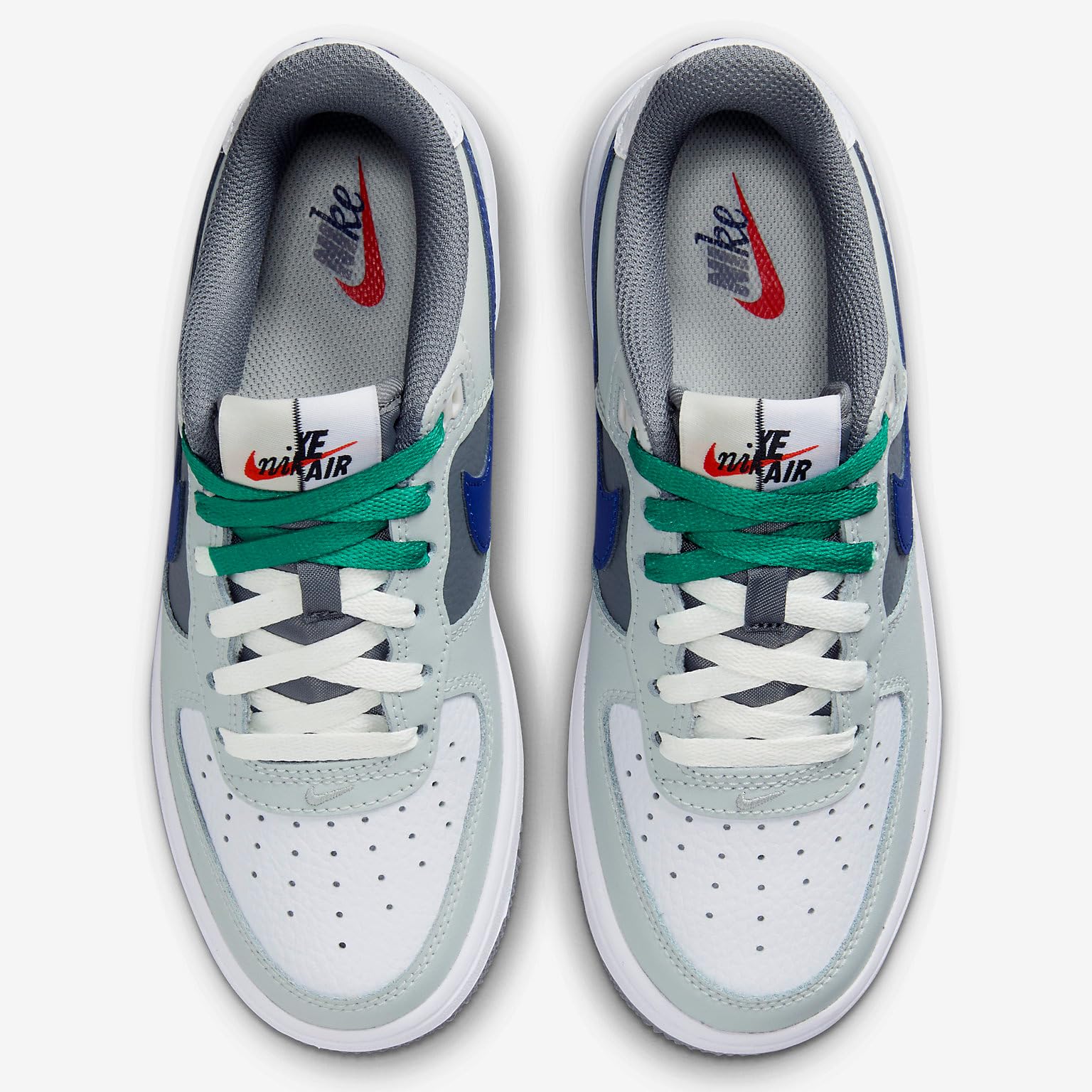 Nike Air Force 1 LV8 Big Kids' Shoes (FB9035-001, Light Silver/White/Smoke Grey/Deep Royal Blue) Size 5