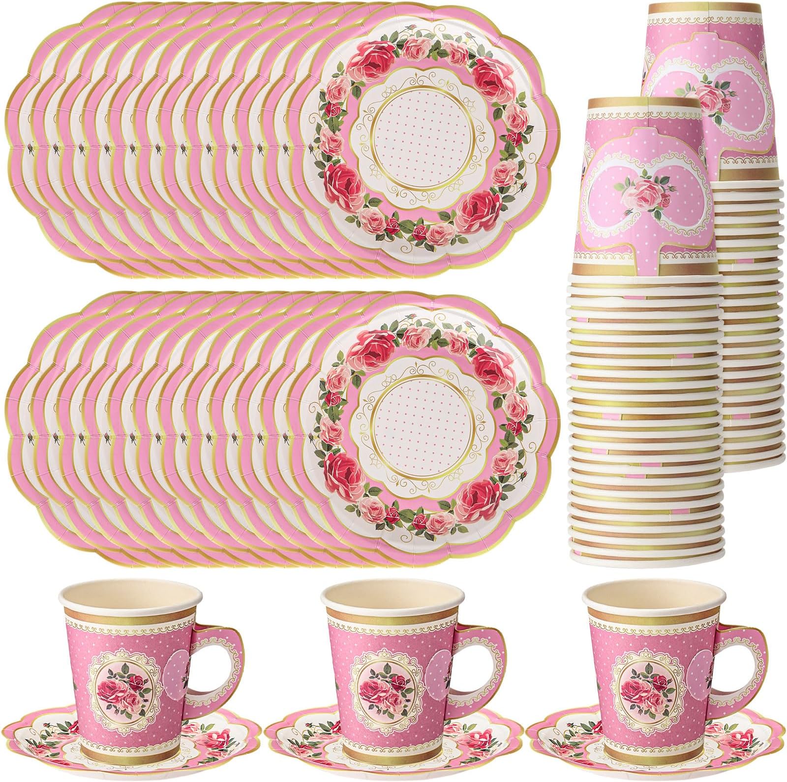 Zopeal 150 Pcs Tea Party Decorations 9 oz Paper Tea Cups