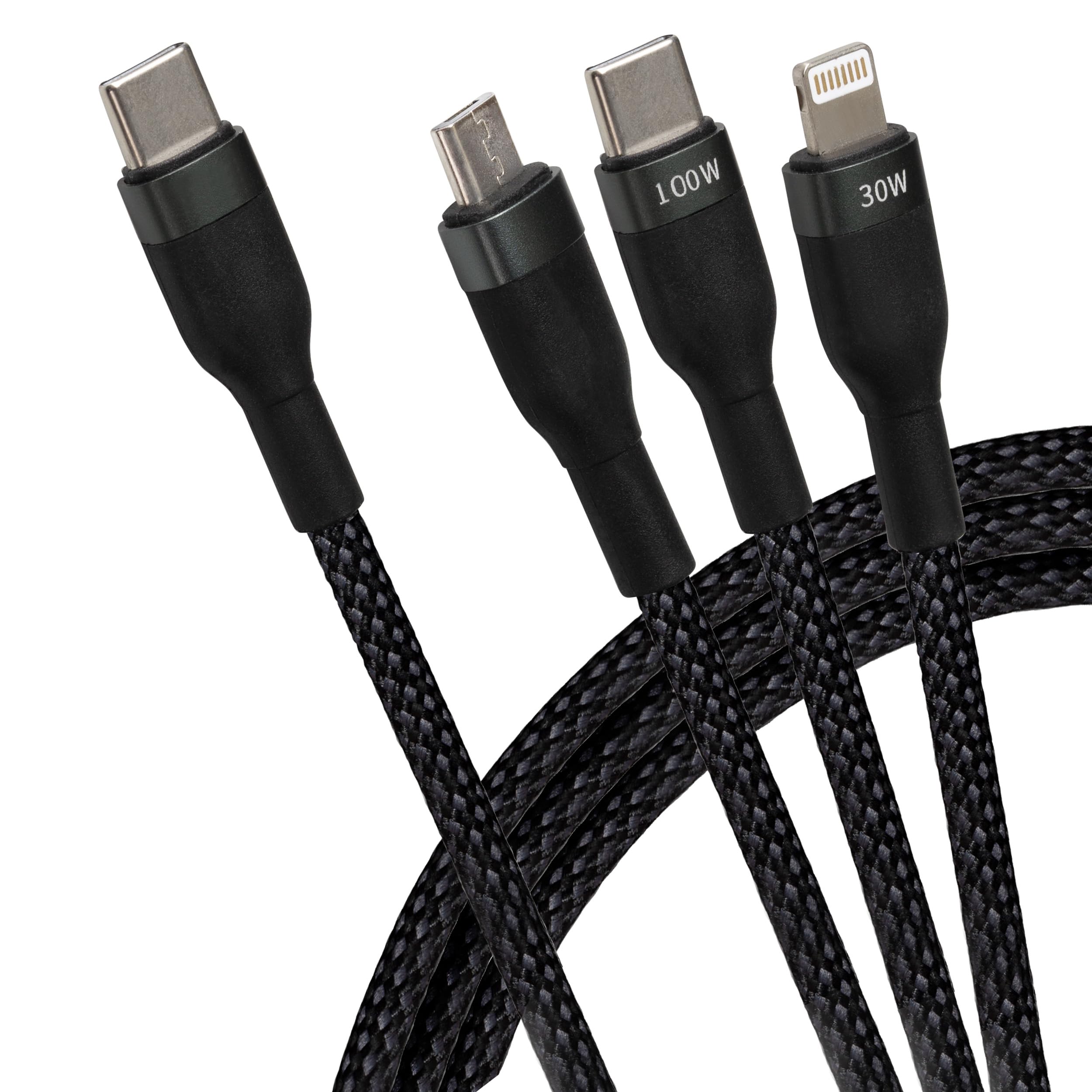 Maplin USB-C to 3 in 1 Multi Charging Cable USB-C & Lightning & Micro USB-B 100W Braided 1.2m, for iPhones, iPads, Android phones inc Samsung S7/S6/S5, Sony, Huawei, PS4, HTC, Kindle, Cameras & more