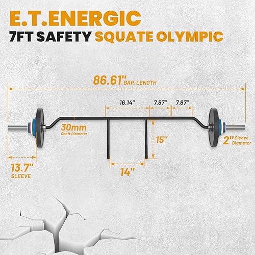 Miniatura 3 de E.T.ENERGIC Barra de sentadillas de seguridad de 7 pies con carga de 700 libras, barra olímpica de manga de 2 pulgadas con cómoda almohadilla para