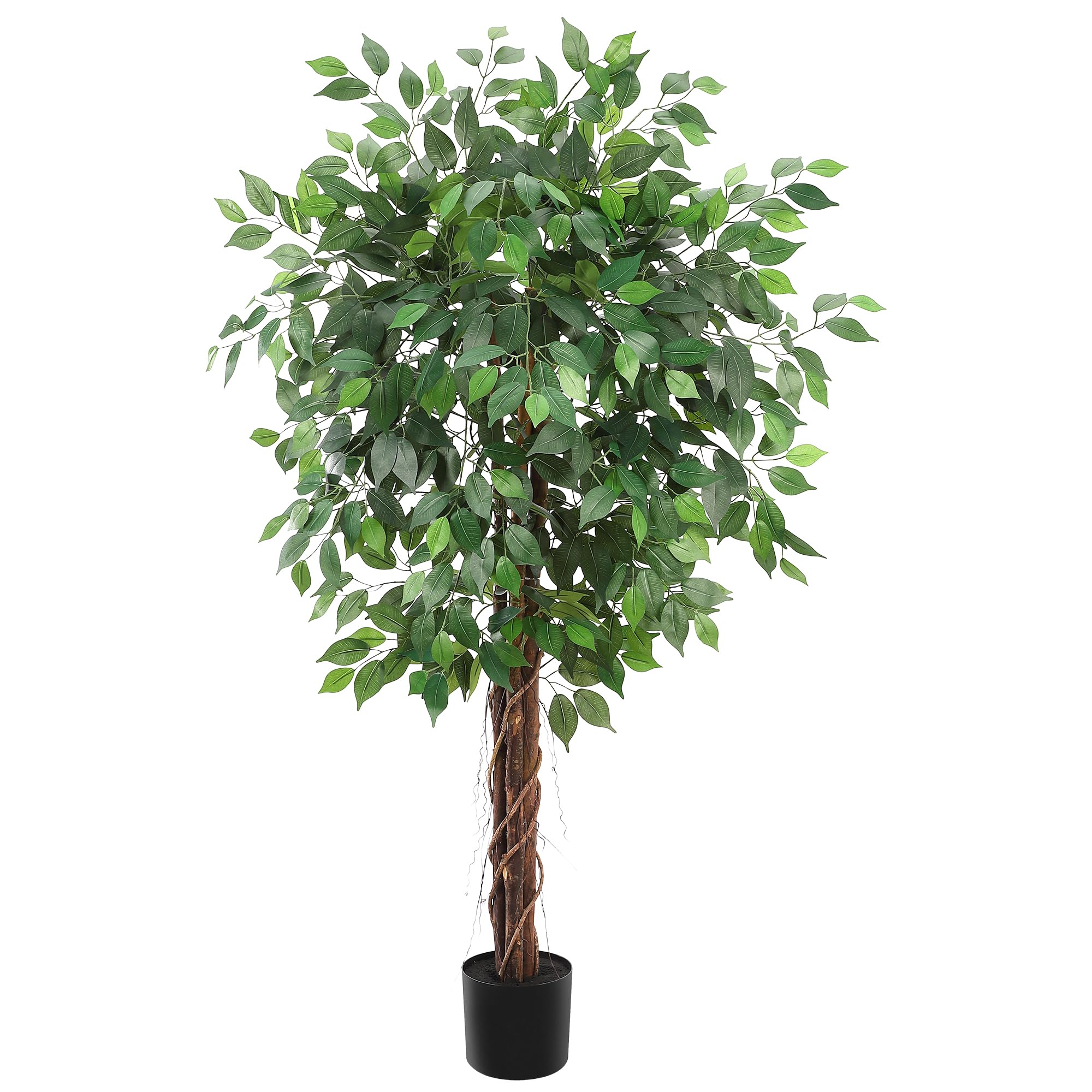 Artificial Ficus Tree,Tall Fake Ficus Silk Tree with Natural Wood Trunk in Plastic Nursery Pot for Indoor Outdoor House Living Room Office Garden Decor (5ft)