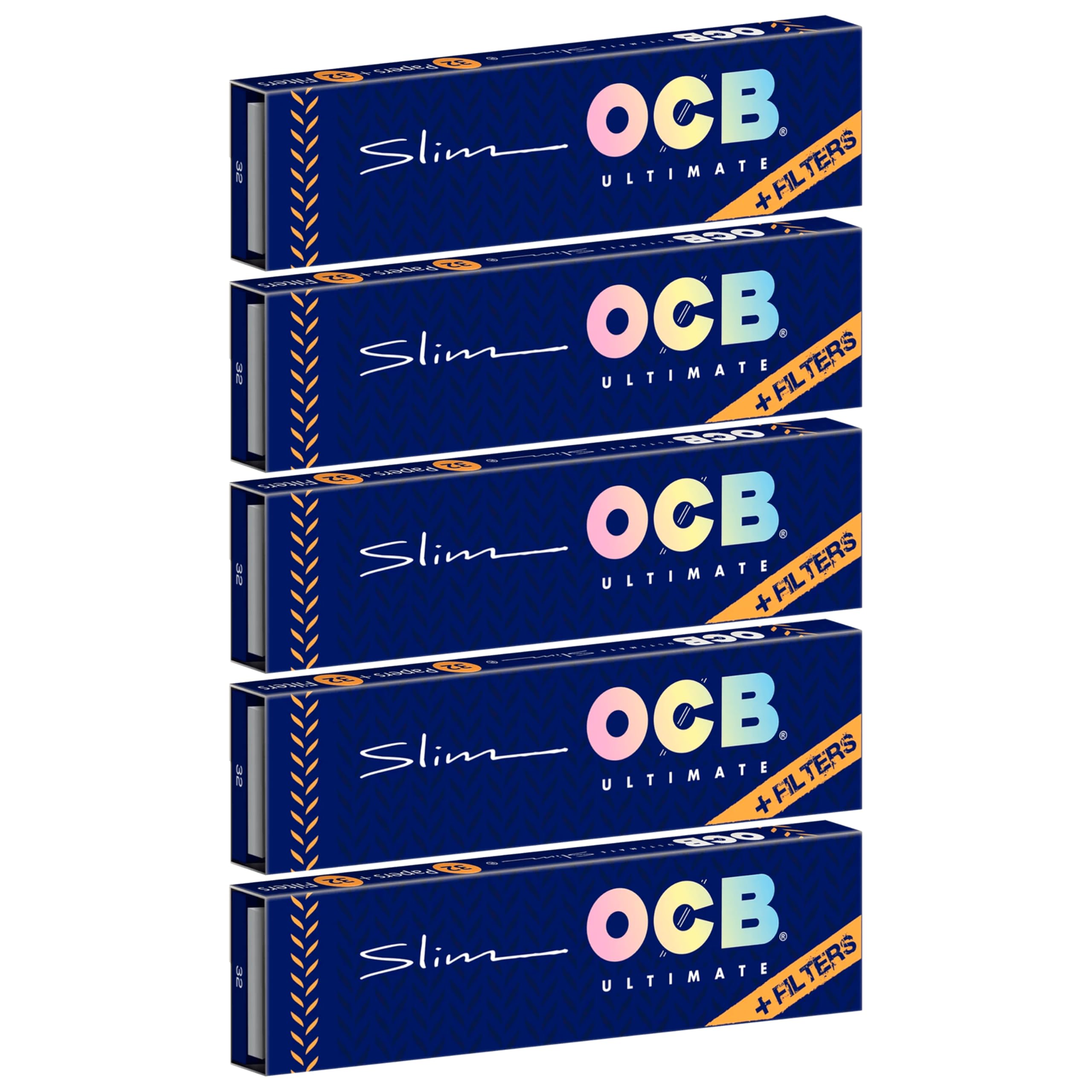 OCBUltimate Cigarette Rolling Papers King Slim with Tips (5 Booklets) - World Thinnest Rolling Paper