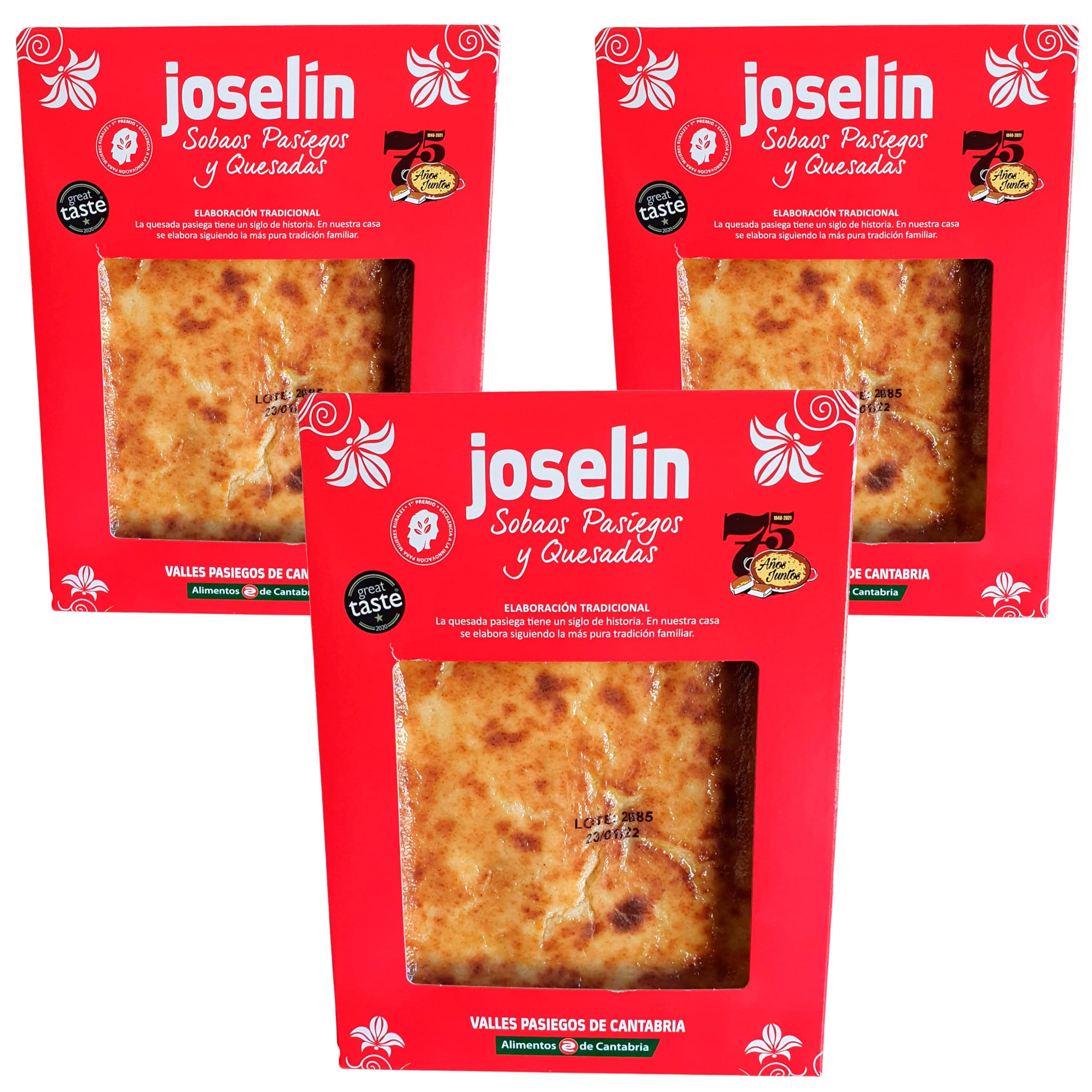 Quesada Pasiega Joselín - Auténtica Delicia de los Valles Pasiegos en Cantabria - Exquisito Dulce Típico, Elaborado con Recetas Tradicionales y Leche Fresca (3 Quesadas)