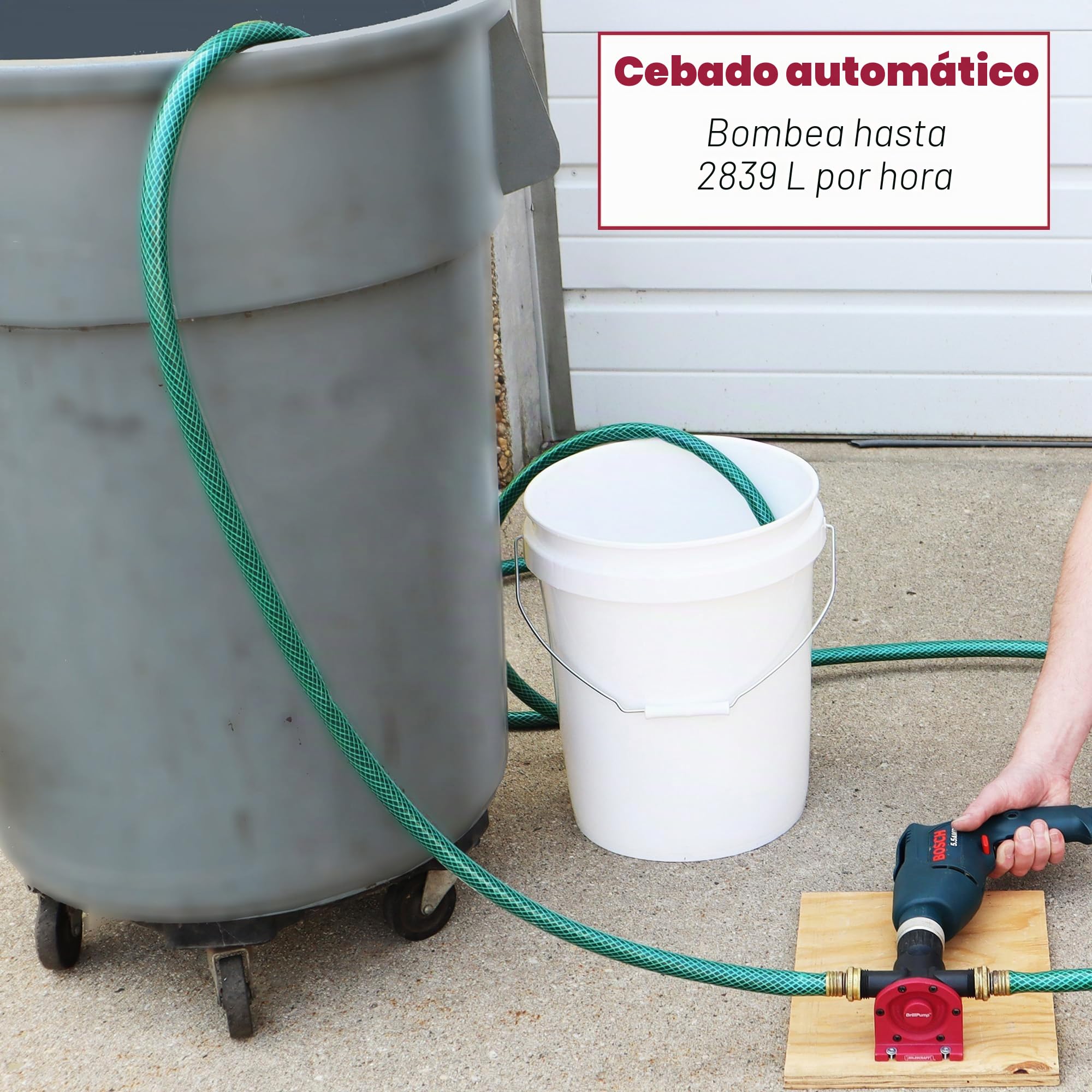 Milescraft 1314 DrillPump750 - Accesorio de bomba de agua autocebante para taladros - Bomba de transferencia de agua - Utiliza manguera de jardín común - 750 galones por hora
