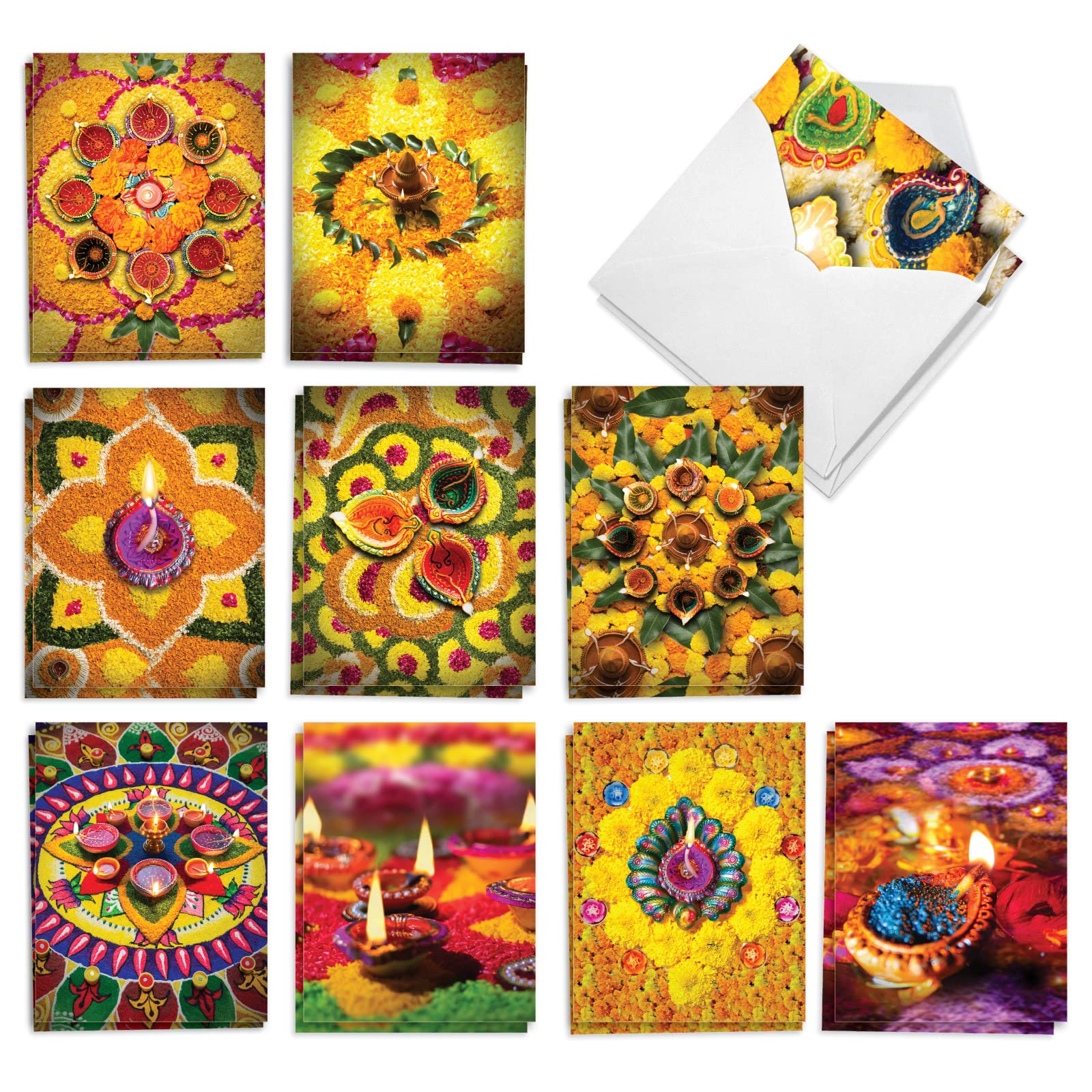 The Best Card Company 20 Assorted Diwali Notes Bulk Box Set 4 x 5.12 Inch with Envelopes (10 Designs, 2 Each) Diwali Wishes AM2816DWG-B2x10