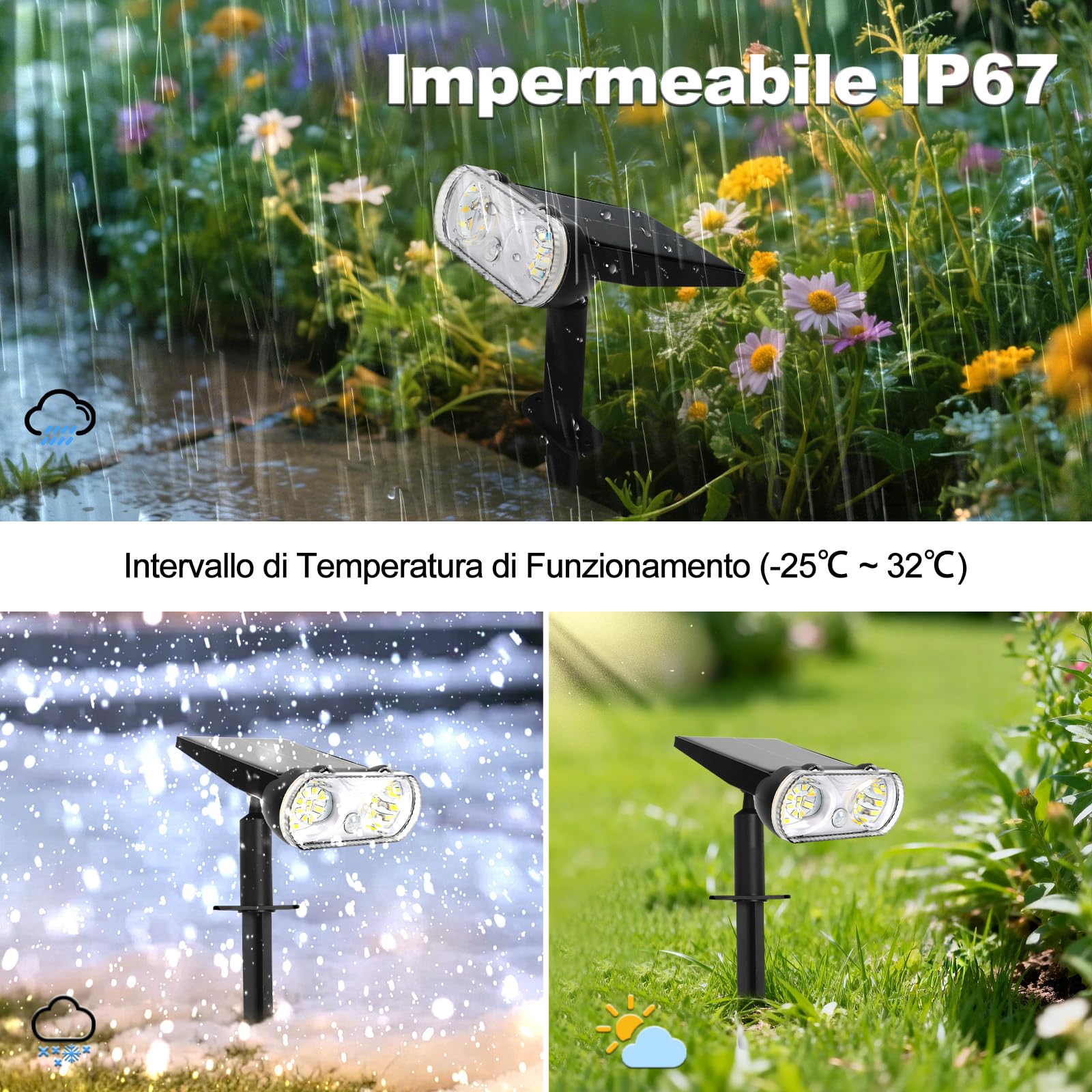 Faretti Solari LED da Esterno con Sensore di Movimento, 4 Pezzi Luci Solari da Giardino 3000K/4500K/6500K, 3 Modalità, Memoria, IP67 Impermeabile per Cortile Vialetto Prato Garage (4 Pezzi)