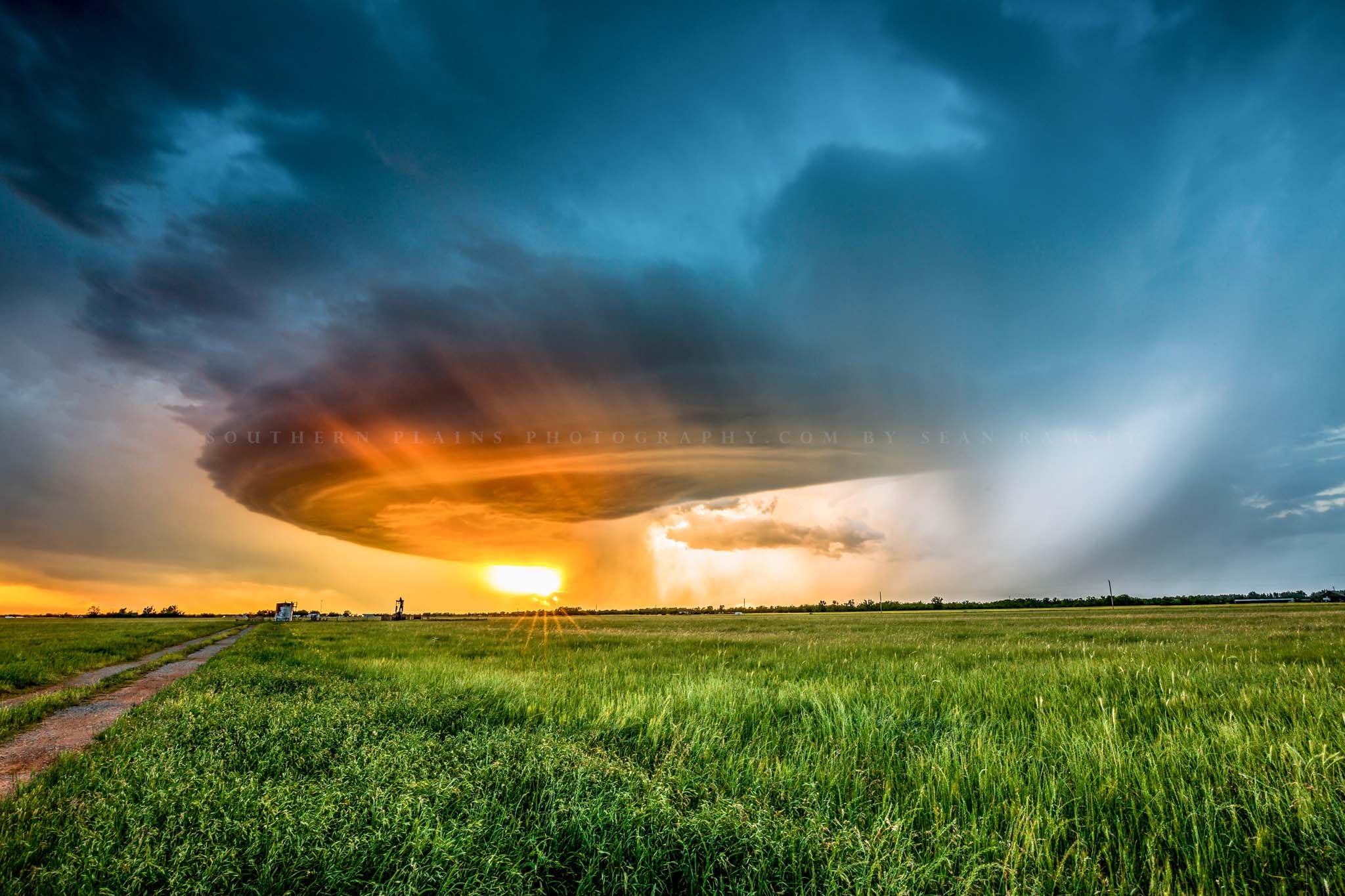 Storm Photography Print (Not Framed) Picture of Supercell Thunderstorm Illuminated by Sunlight at Sunset on Spring Evening in Oklahoma Nature Wall Art Weather Decor (32