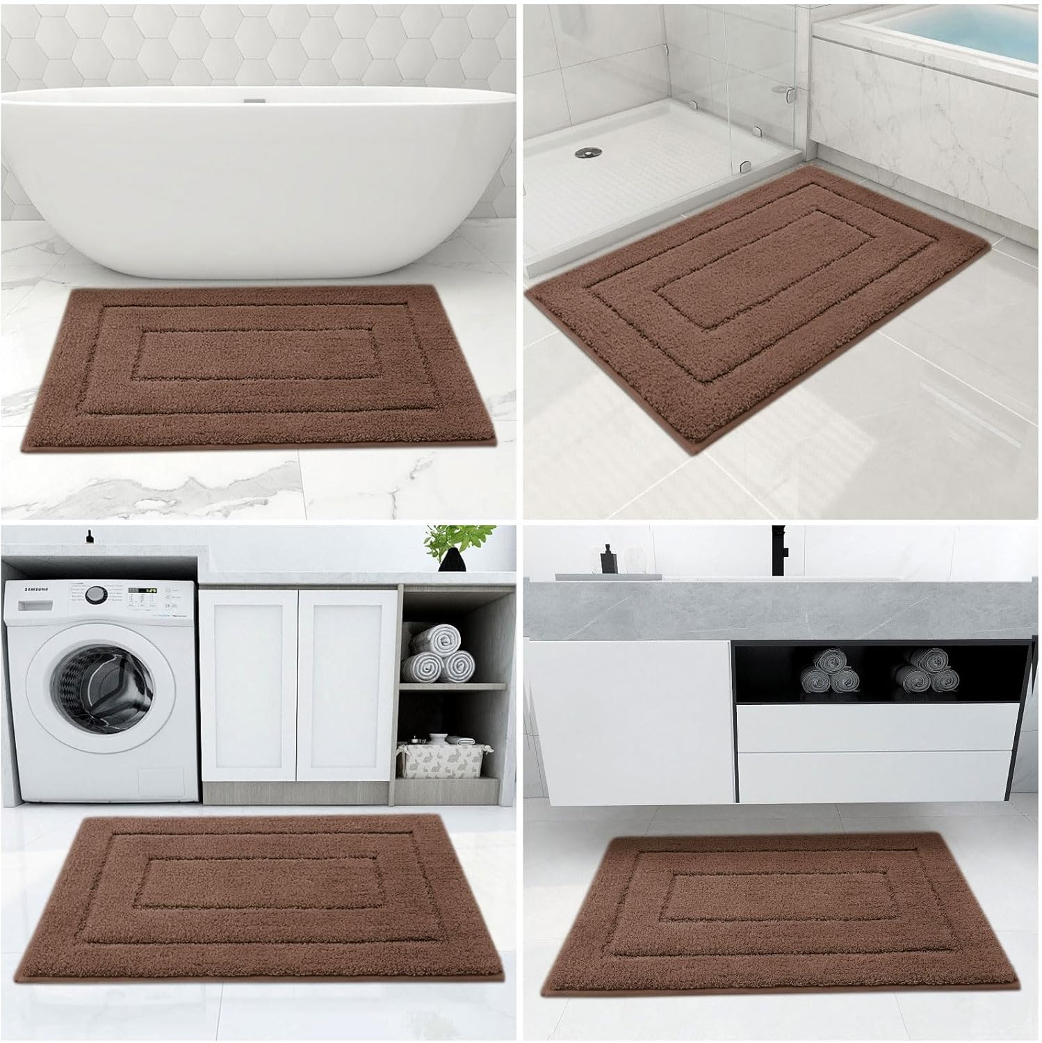 Buganda Bathroom Rugs, 24" x 16", Soft and Absorbent Microfiber Bath Rugs, Non-Slip Shaggy Shower Carpet, Machine Wash Dry Bath Mats for Bathroom Floor, Tub and Shower, Brown - Image 8