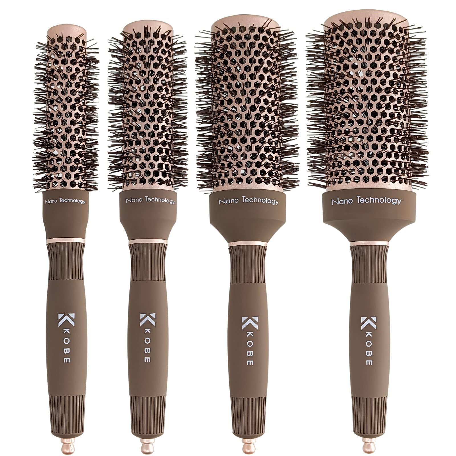 Professional Heat-Retaining Ceramic & Ionic Round Hair Brush for Blow Drying with Nanotechnology -Barrel Brush Set of 4 -Blow Dry Hair Brush,Curling Brush for Styling, Straightening & Detangling