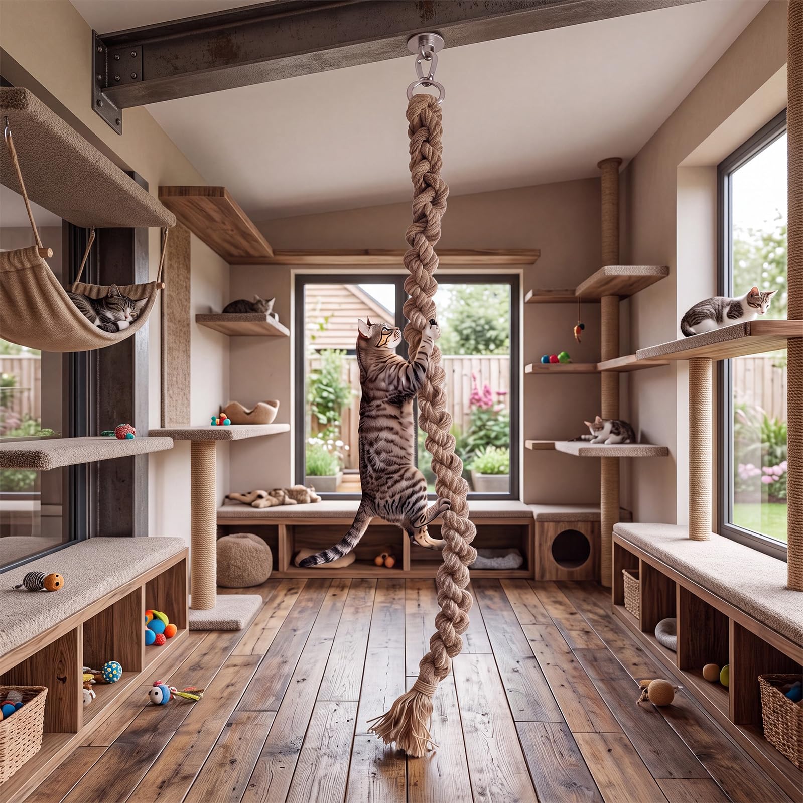 Cuerda de yute natural para árbol de gatos de 1/4 pulgadas x 164 pies, para reparar y reemplazar poste rascador de sisal para torre de árbol de gato, poste rascador para bricolaje