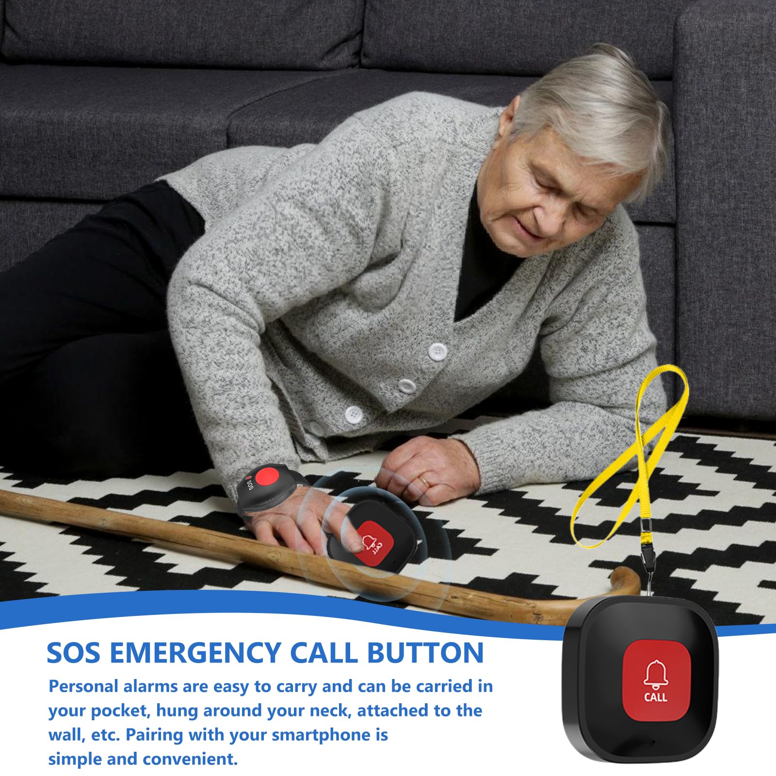 Pulsante di emergenza per anziani, WiFi Tuya Smart Senior, pulsante di emergenza per anziani, sistema di allarme di emergenza WiFi, braccialetto SOS per pazienti e disabili (1 ricevitore+