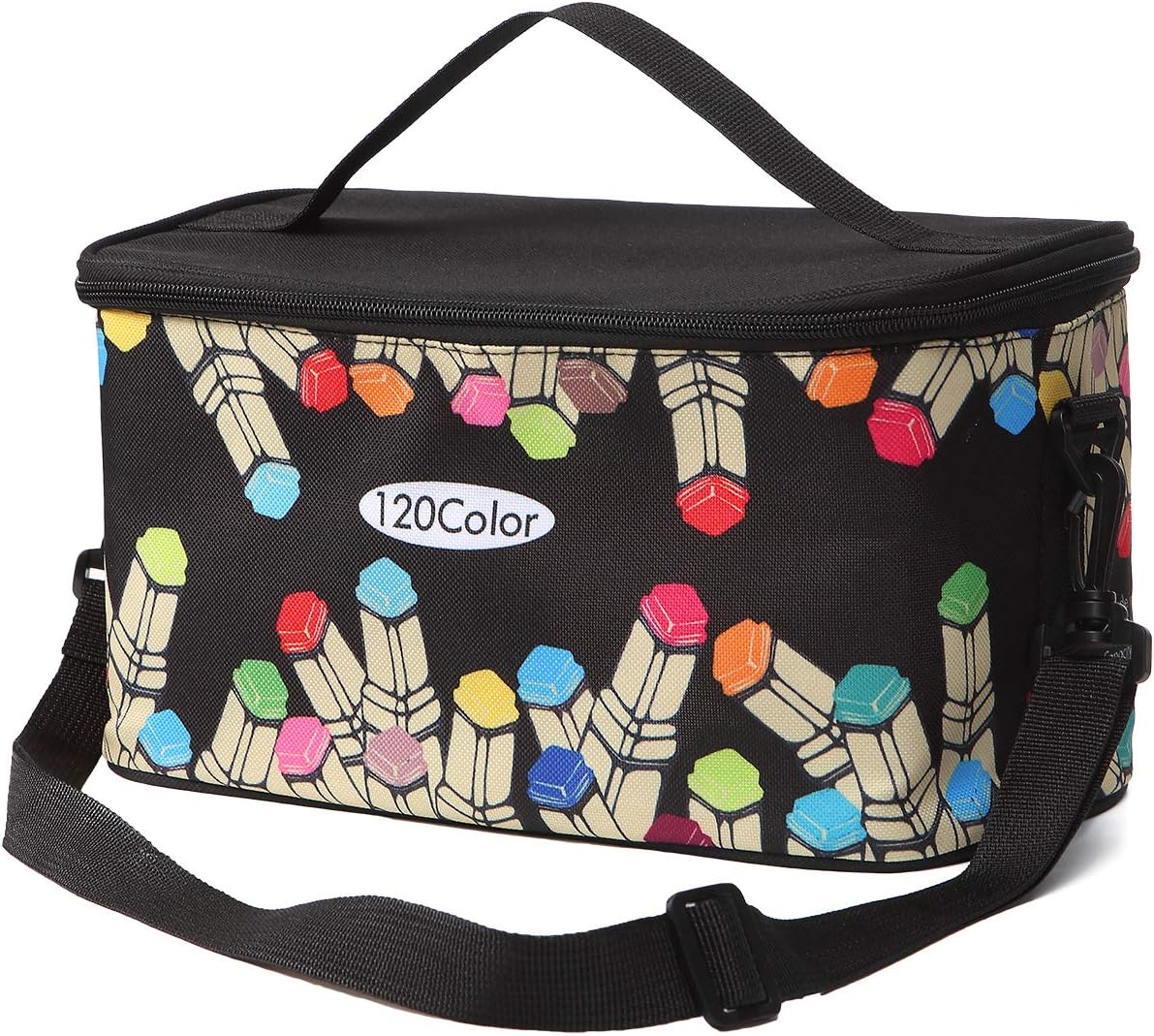 New Marker Pen Case Holder for 120 Markers Organizer Multifunctional Zipper Storage Carrying Bag with Pattern Black