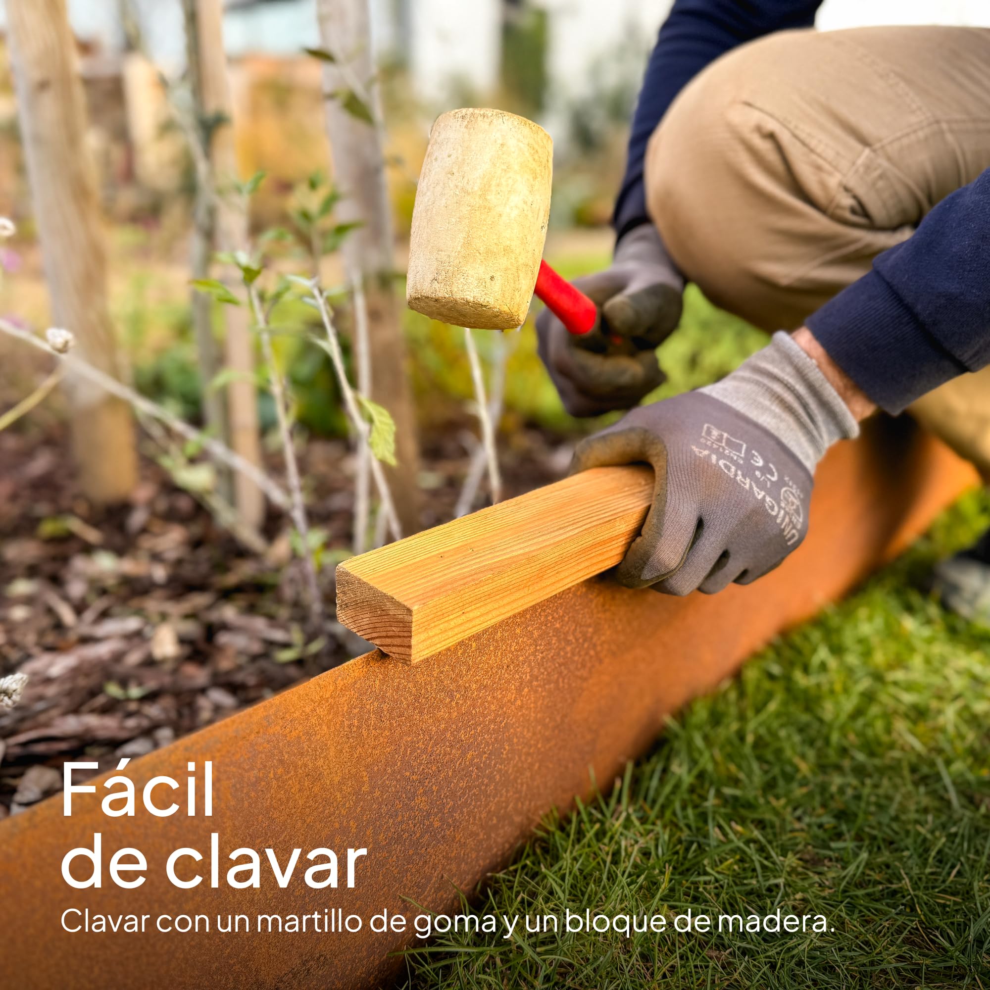 UNIGARDIA Bordura Acero Corten 10 m - Borduras Jardin Metálica 20 cm de Alto, 1 mm de Grosor - Fácil de Instalar - Separador Jardín Exterior con Pátina de Óxido, Incluye 1 Par de Guantes