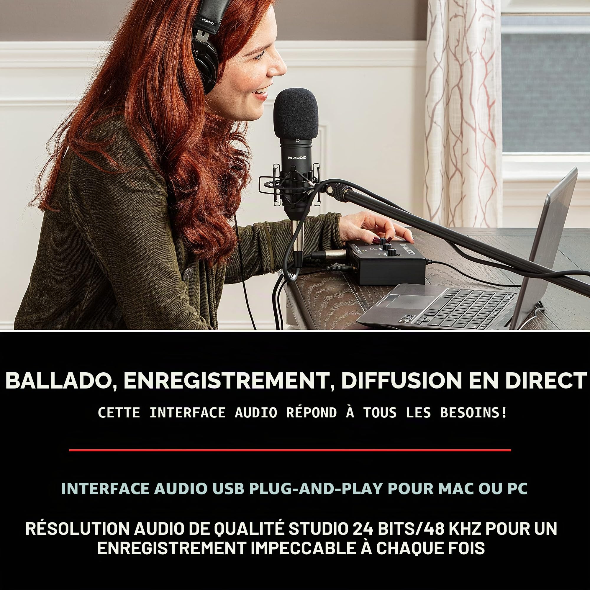 M-Audio Pack d’Enregistrement, Streaming et Podcasting – M-Track Solo Interface Audio USB, Enceintes BX3 120W ainsi que suite de logiciels inclus