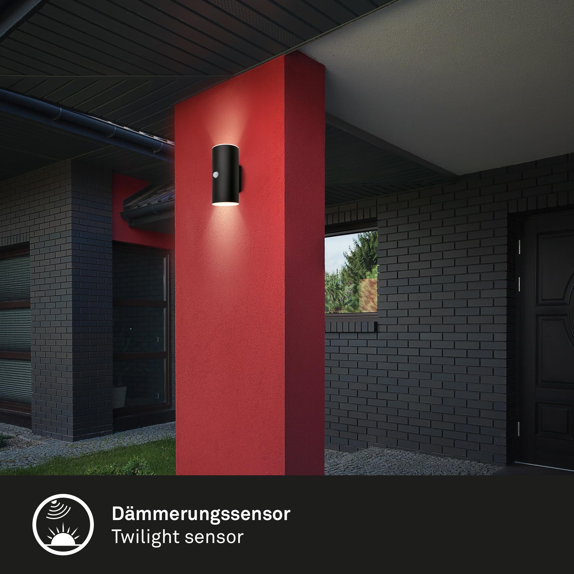 BRILONER - LED Wandlampe Akku mit Bewegungsmelder, Dämmerungssensor, 20 sek. Timer, Aussenlampe, Wandleuchte aussen, LED Strahler, Außenleuchte, Außenwandleuchte, 15,5x7x8,5 cm (HxBxT), Schwarz