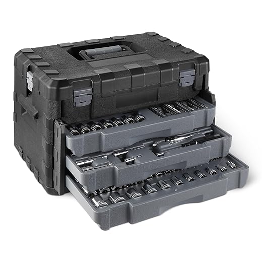 Amazon Basics 287-Piece Mechanic Tool Set with Sockets, Ratchets & Wrenches - 3-Drawer Case