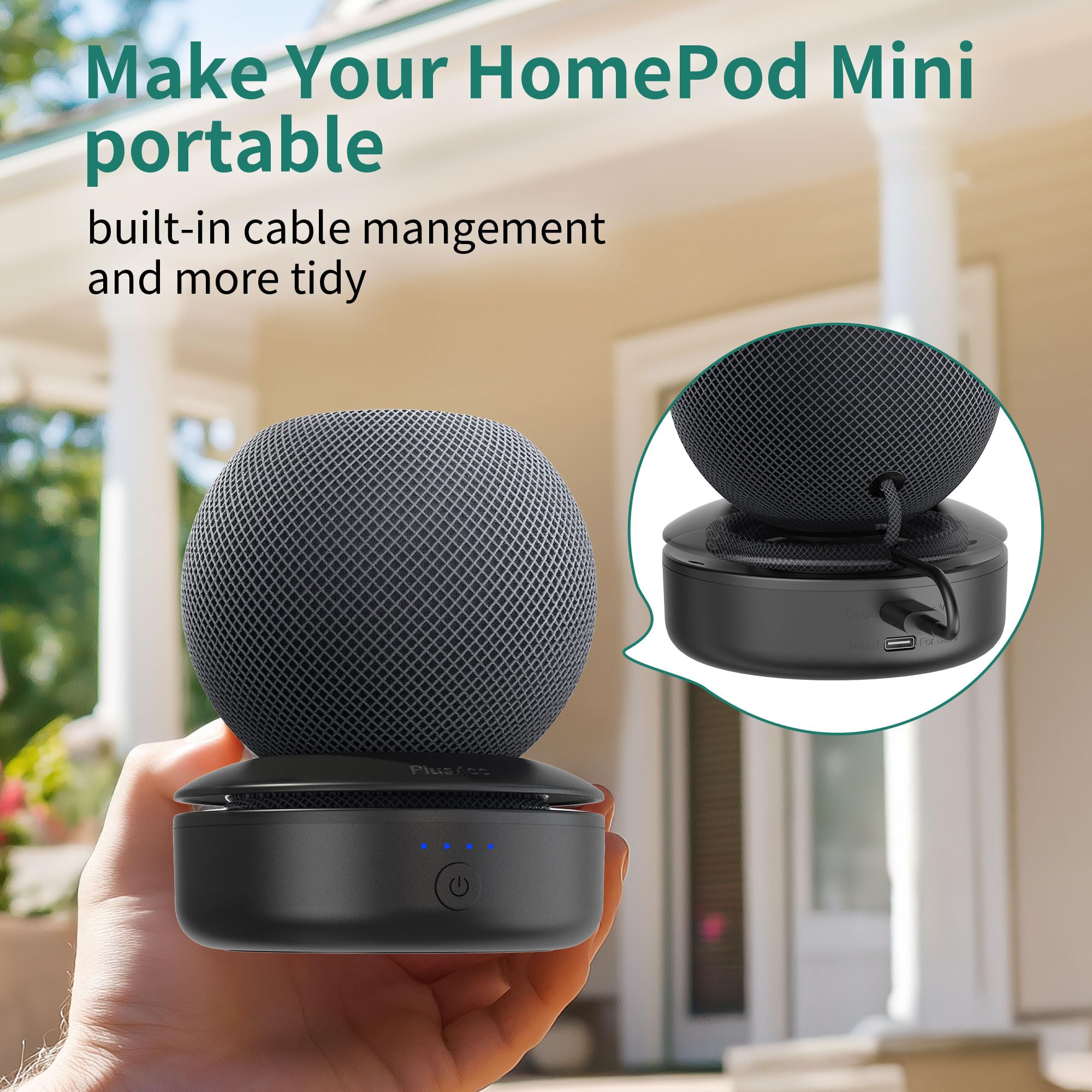 Base batteria compatibile con HomePod Mini PlusAcc ricaricabile 10 ore riproduzione Nero